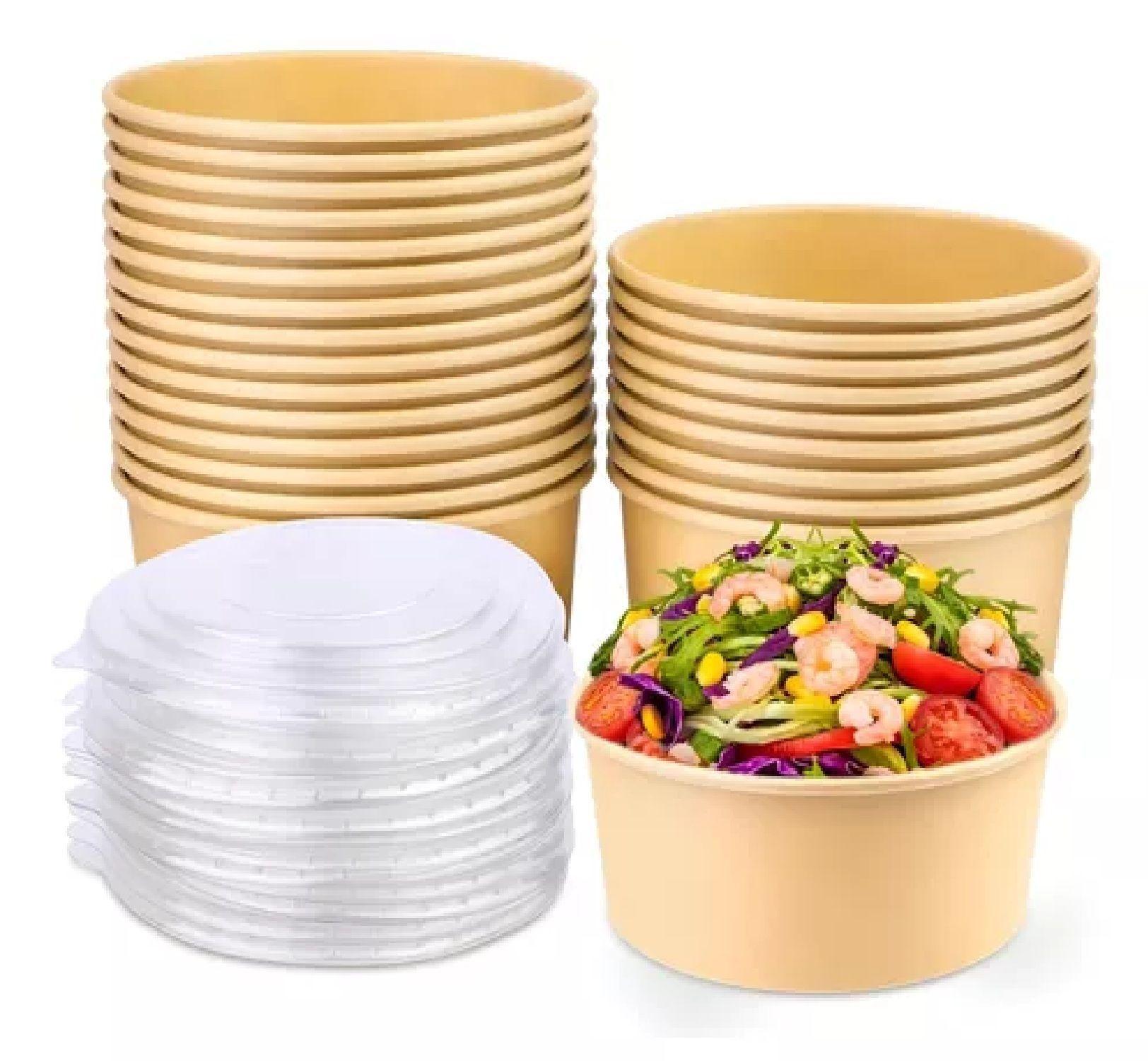50 Bowl Con Tapa Bowls Plastico Bowl Kraft Envases 1000 Cc-0