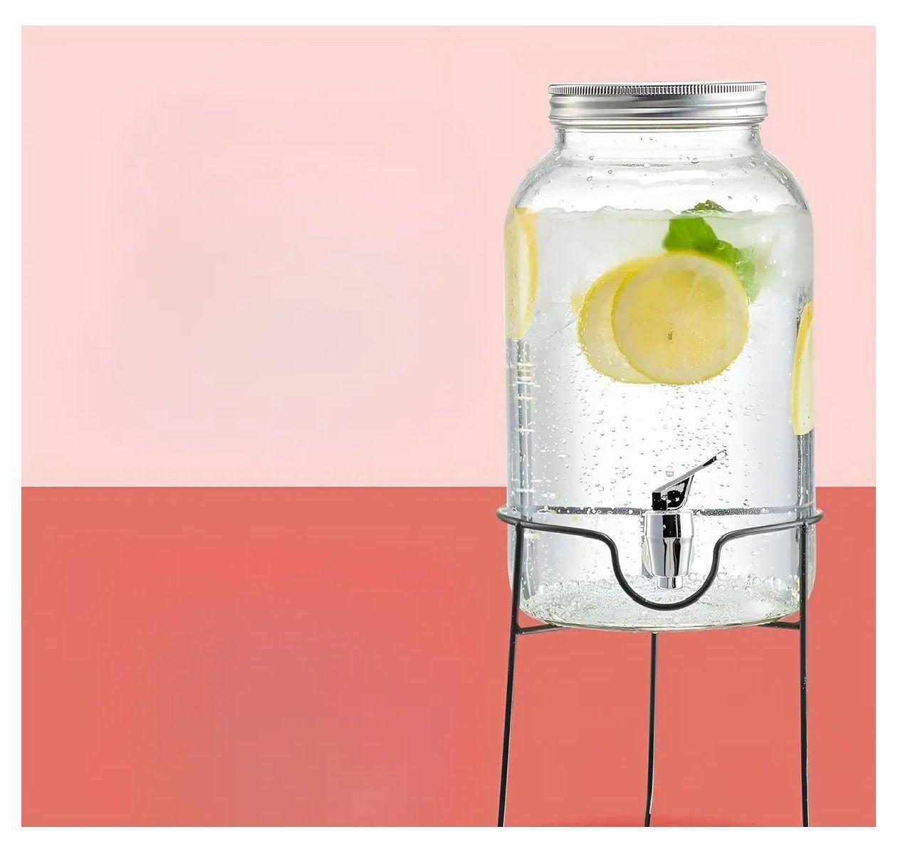 Dispensador De Bebidas Con Atril Jarro De Vidrio Jarros 6l-7