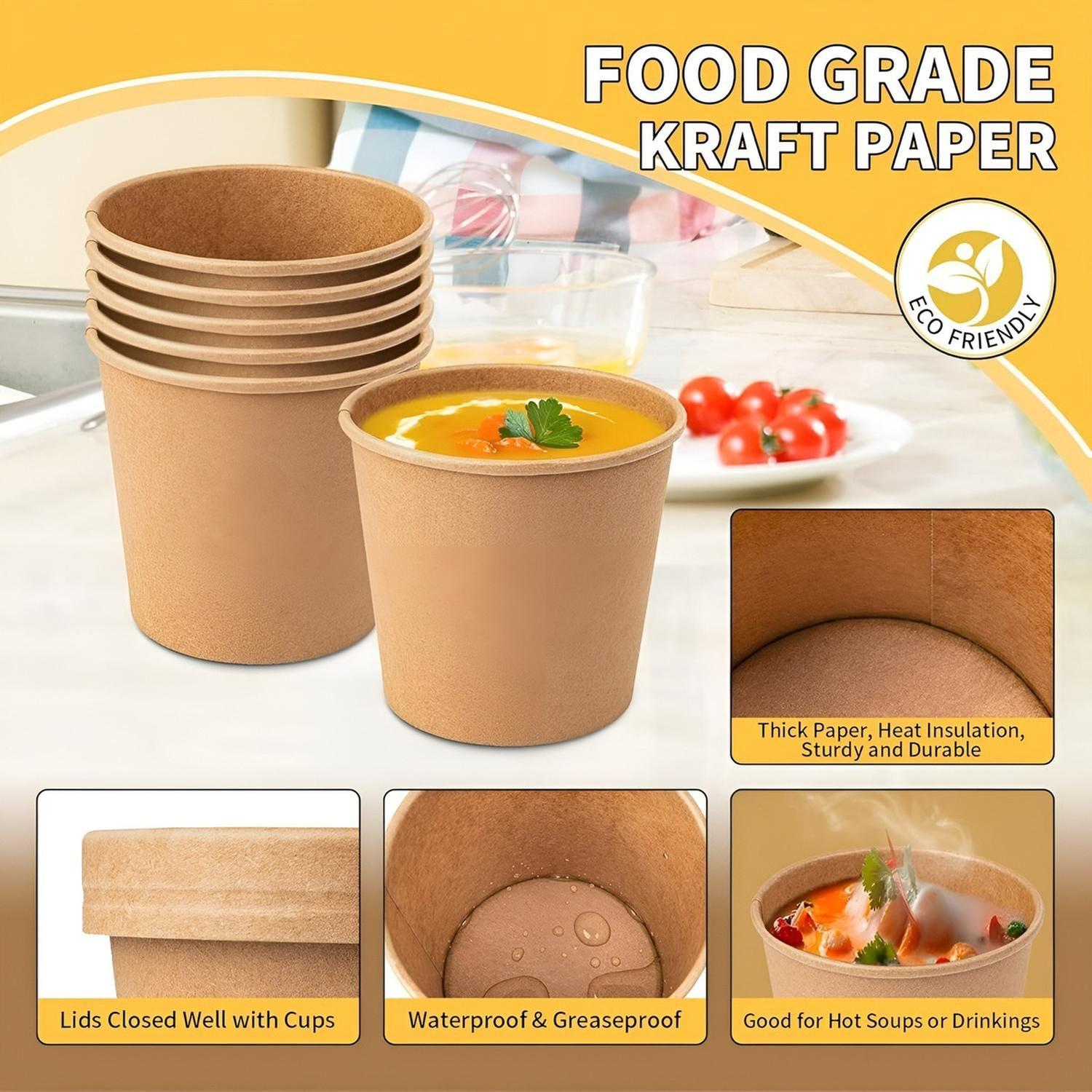 Pote Sopa Contenedor De Alimentos Pote Kraft C/tapa 26oz-3