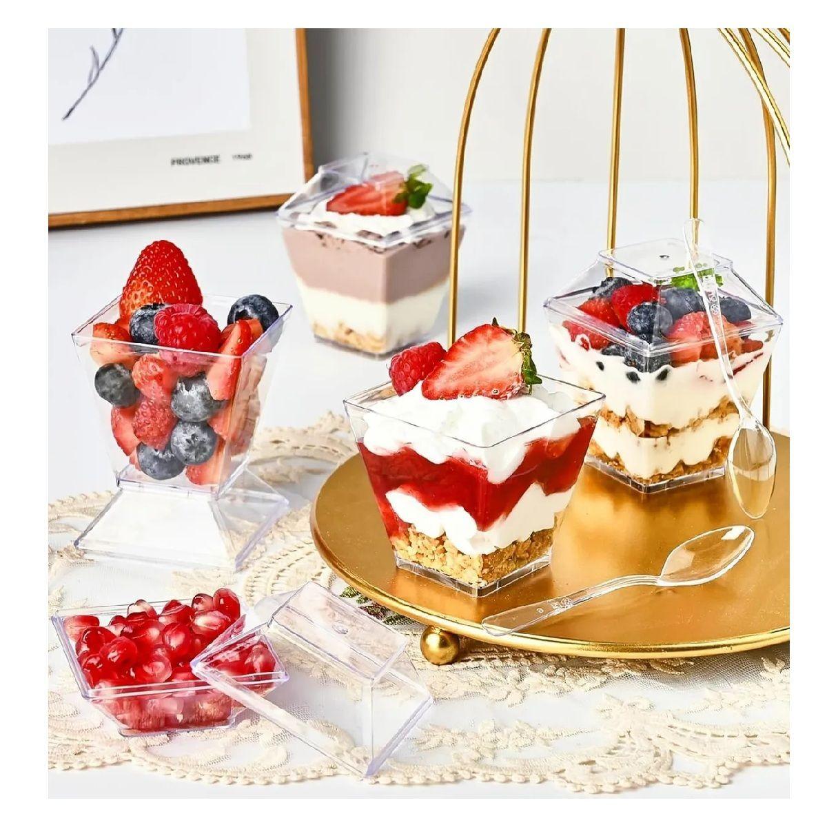 10 Vasos Para Postres Set De Vasos Shot Postres C/tapa 220ml Transparente-3