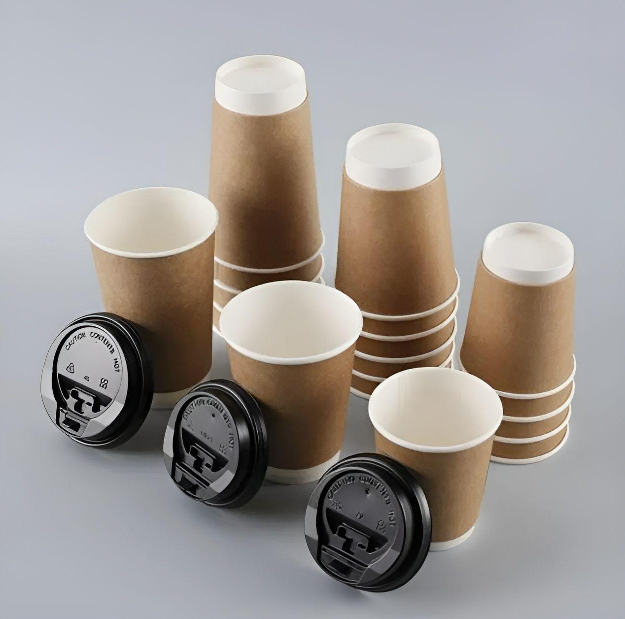 50 Vasos Cafe Kraft Vaso Desechables Doble Pared C/tapa 12oz-5