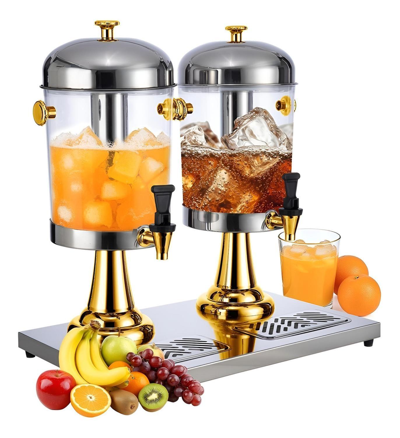 Dispensadores Dobles De Bebidas Con Soporte Dispensador 4.5l Plateado Con Dorado-0