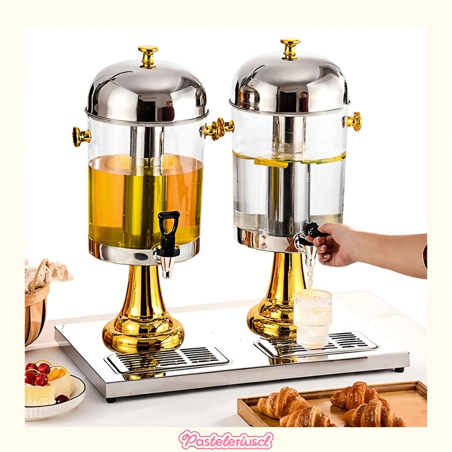 Dispensadores Dobles De Bebidas Con Soporte Dispensador 4.5l Plateado Con Dorado-1
