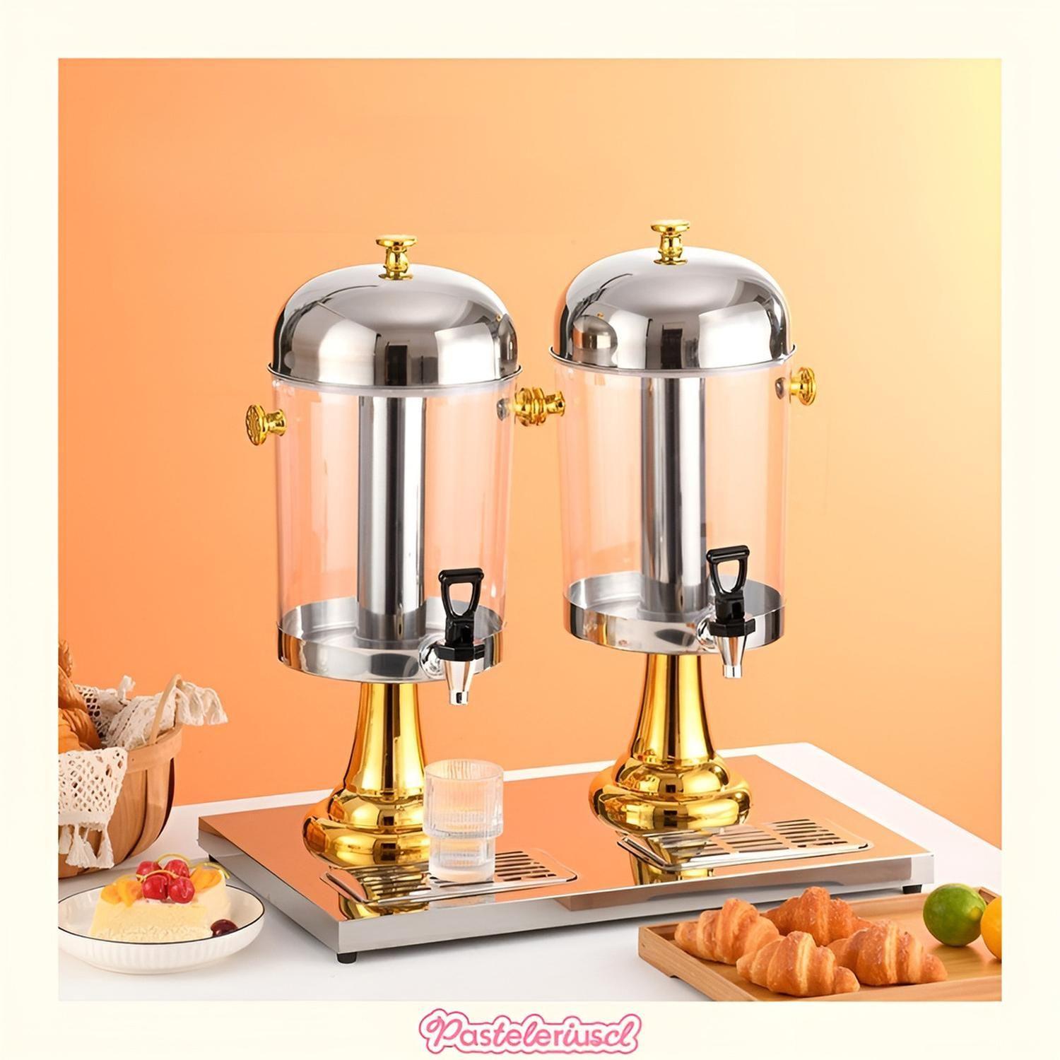 Dispensadores Dobles De Bebidas Con Soporte Dispensador 4.5l Plateado Con Dorado-4