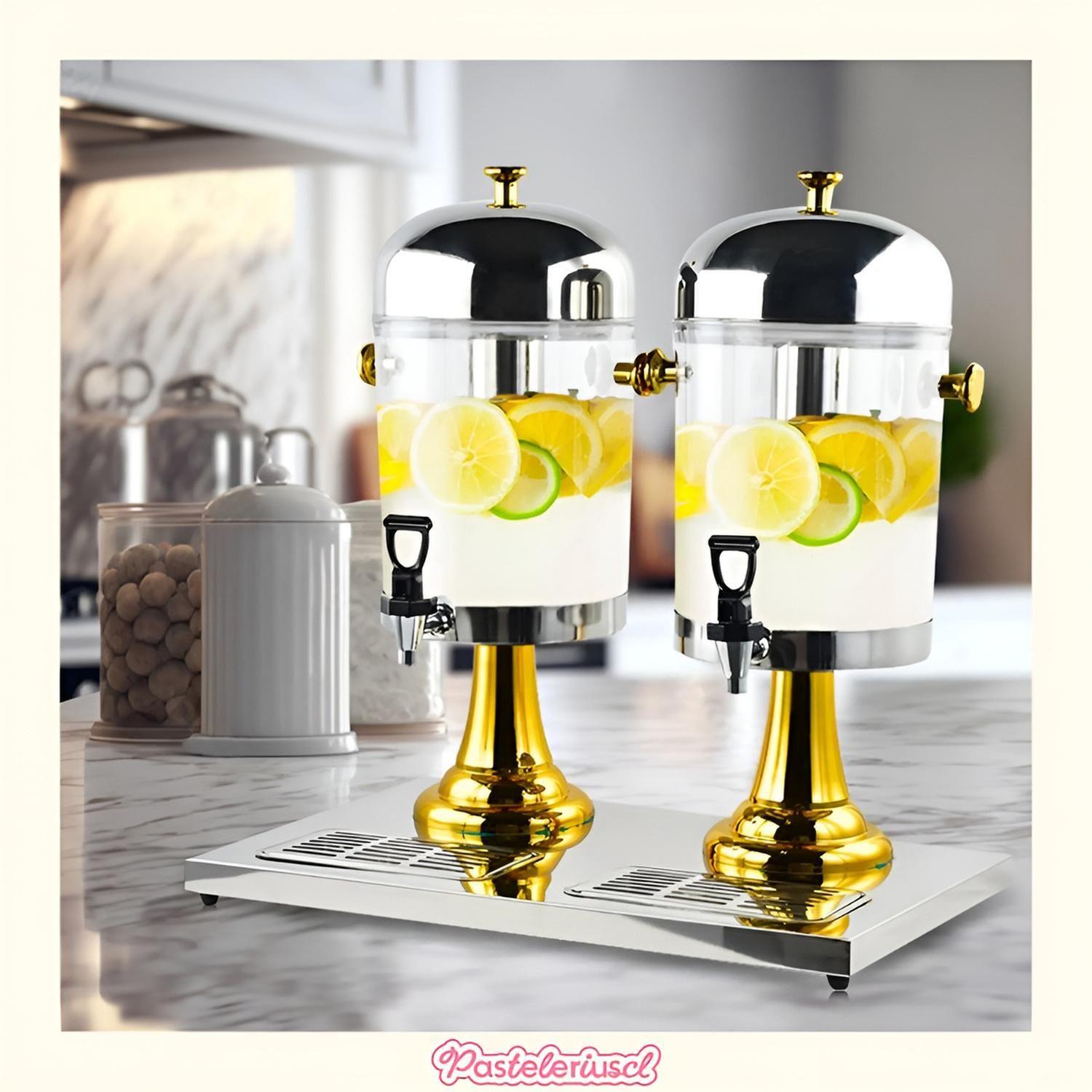 Dispensadores Dobles De Bebidas Con Soporte Dispensador 4.5l Plateado Con Dorado-8