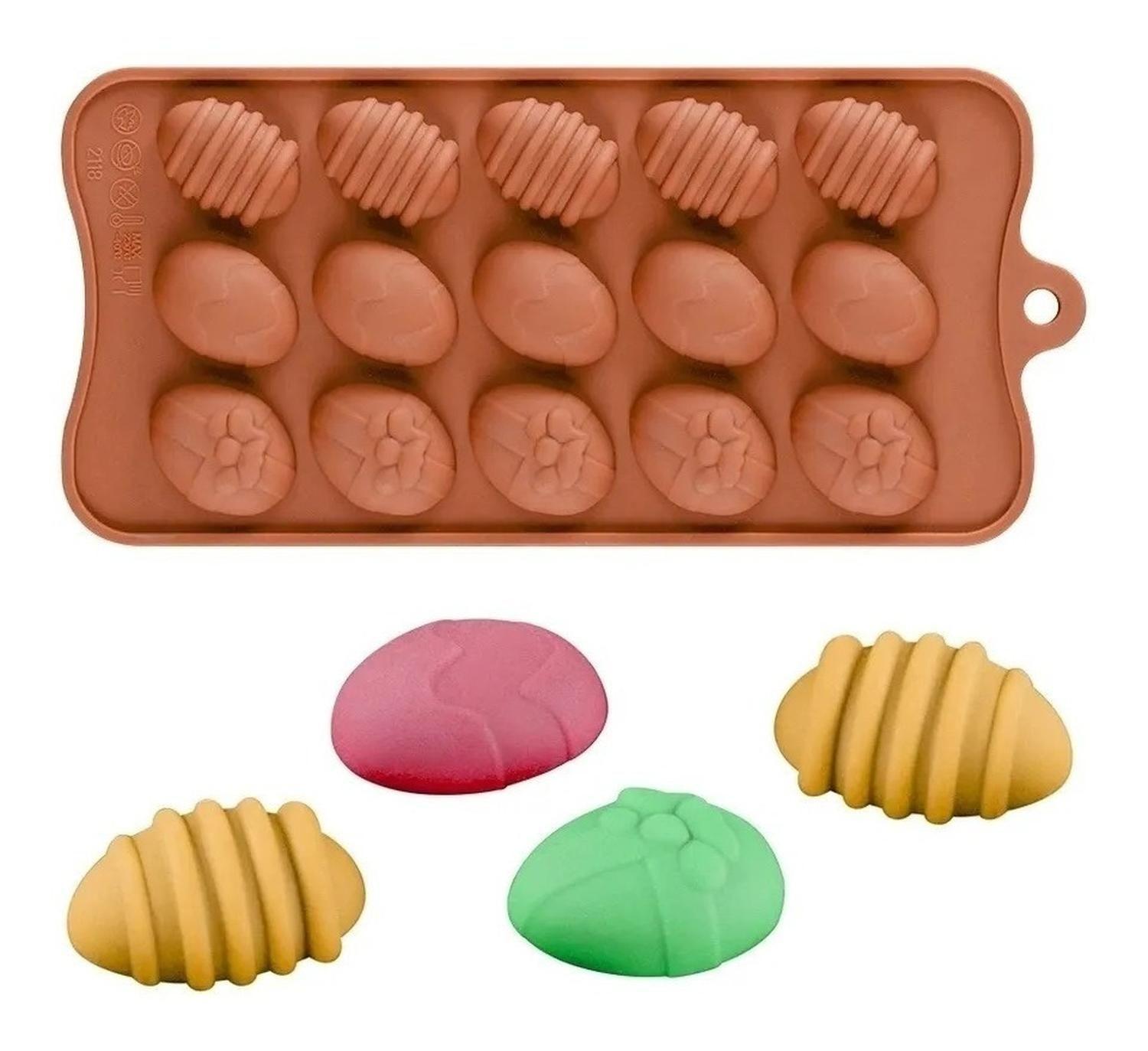 2 Moldes Para Chocolates Silicona Huevo Pascua Molde Huevito Marrón-3
