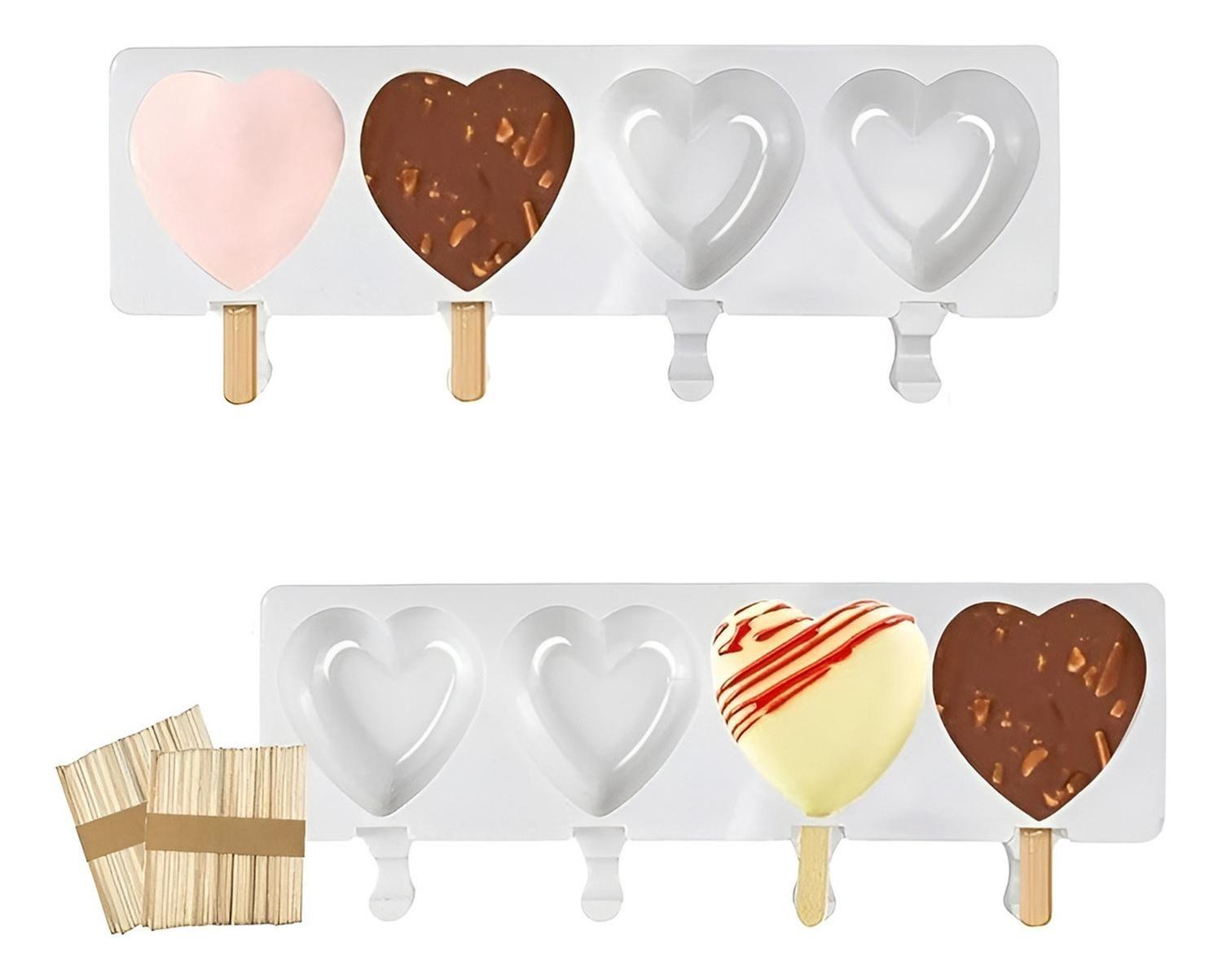 2 Moldes Silicona Reposteria Molde Helados Paletas Corazon 4c Moldes Para Helados Paletas Molde De S-0