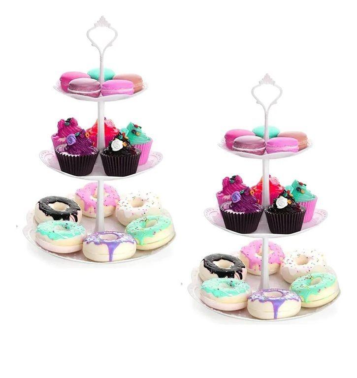 X2 Porta Torta Porta Cupcakes Torre Porta Cupcake Porta Cupcake Porta Torta Soporte Cupcake Plástico-6