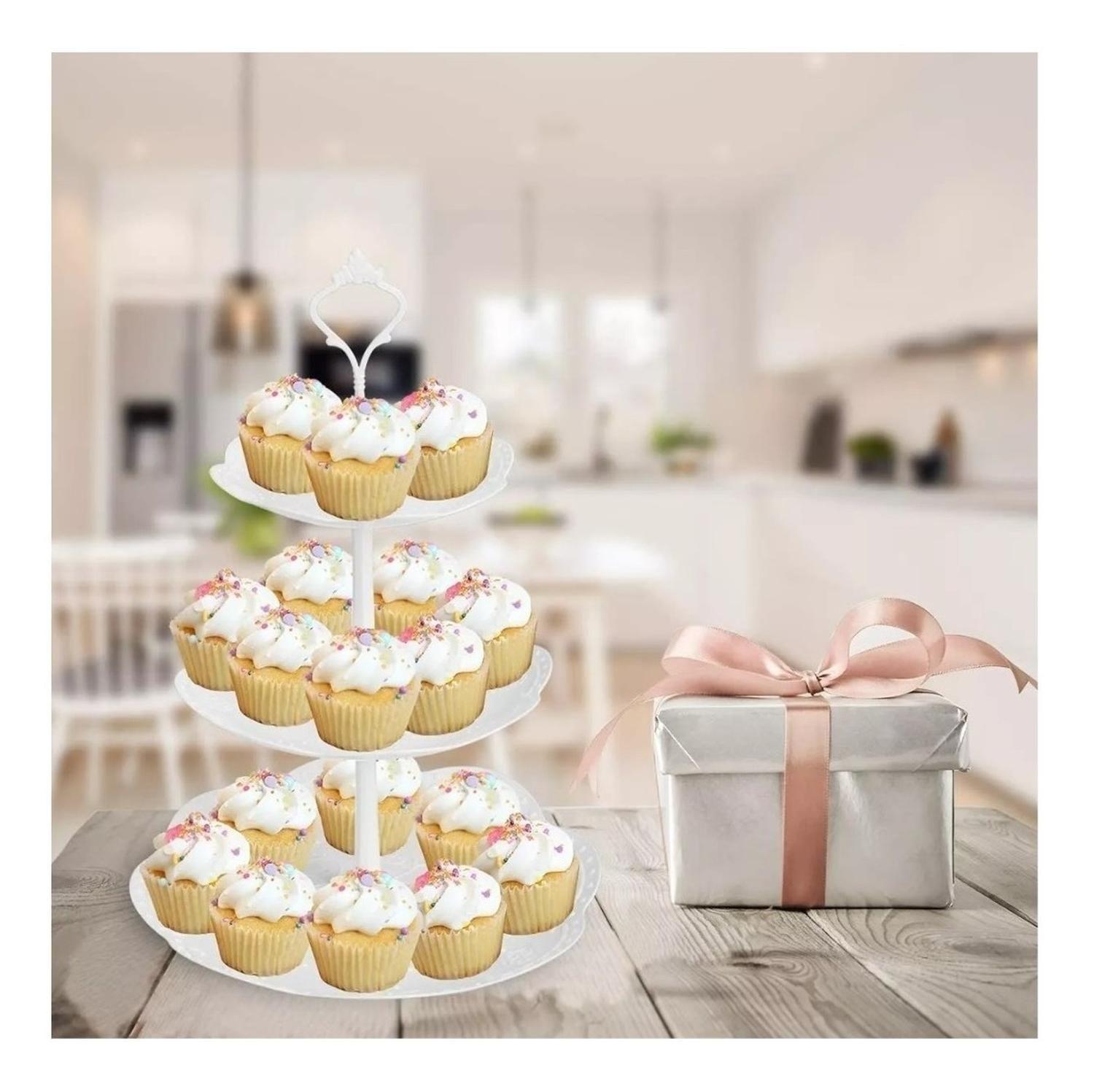 Pack X2 Porta Torta Porta Cupcakes Torre Porta Cupcake Blanco-5