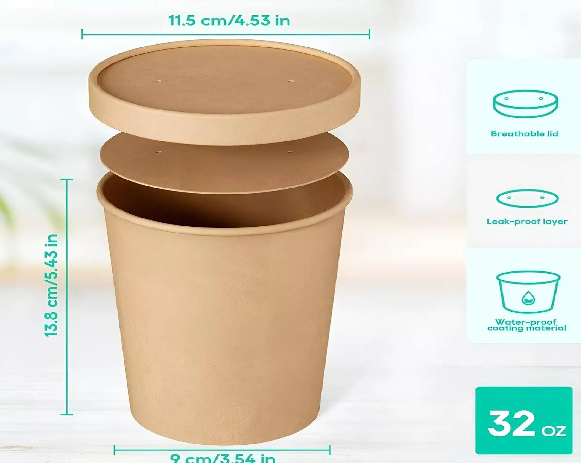 Set X50 Pote Kraft Contenedor De Alimentos Potes C/tapa 32oz-2