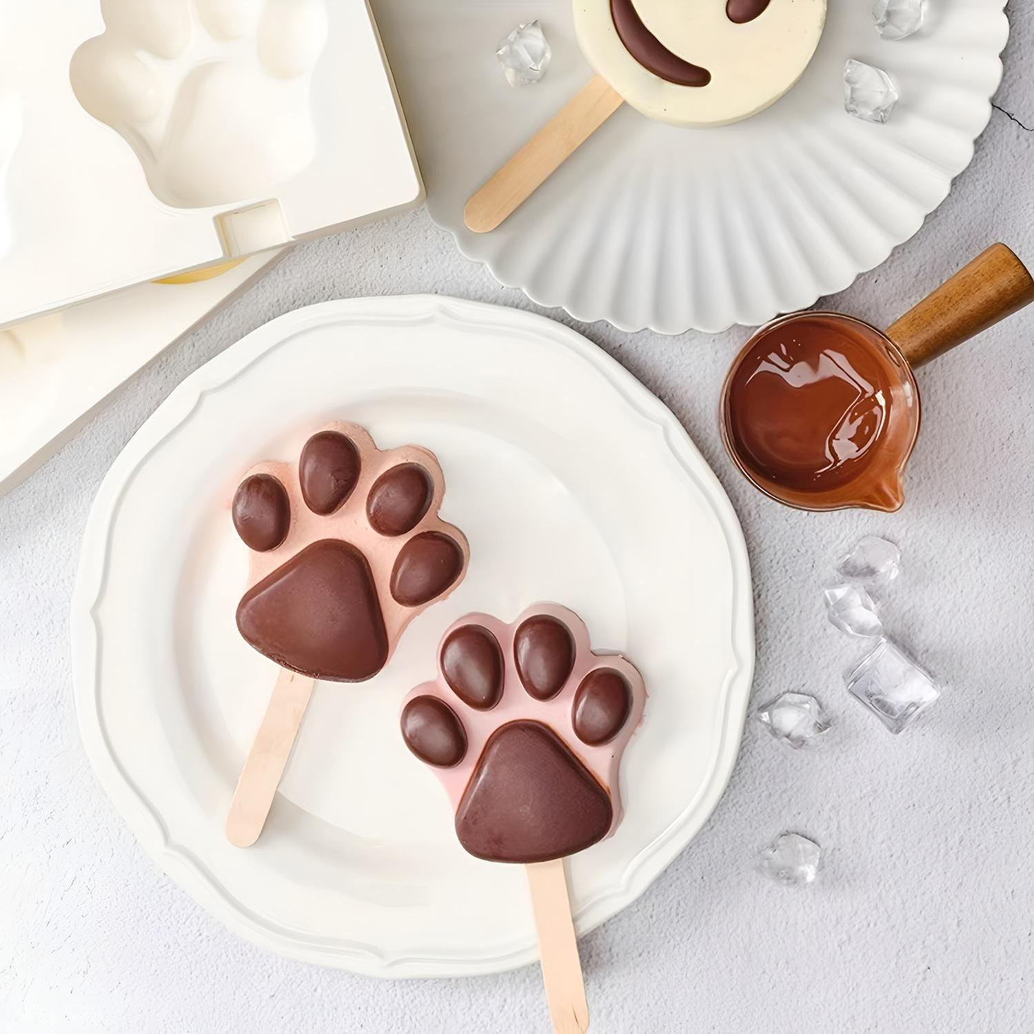X4 Molde Helado Silicona Molde Helados Moldes Paleta Patitas Color Blanco-1