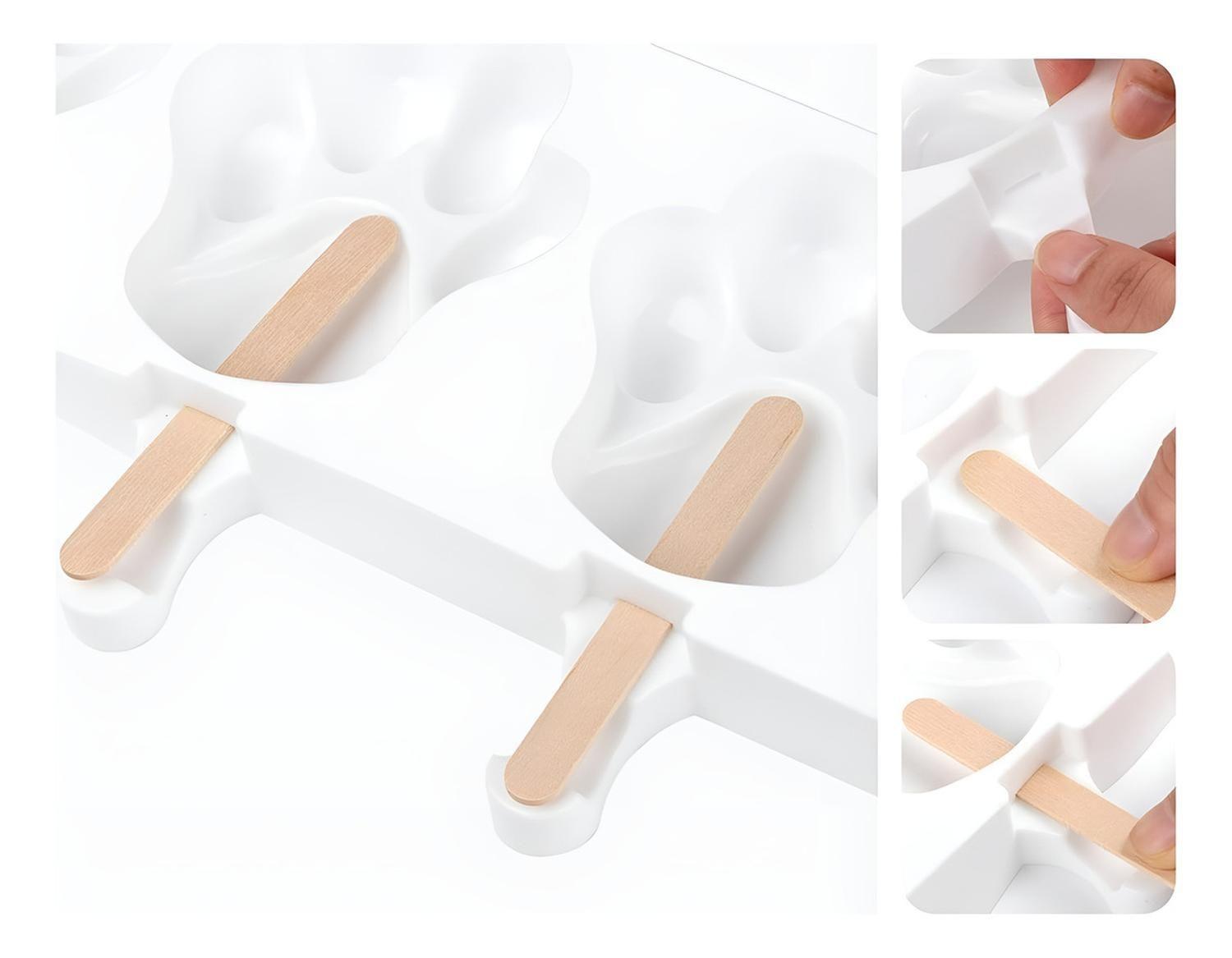 X4 Molde Helado Silicona Molde Helados Moldes Paleta Patitas Color Blanco-4