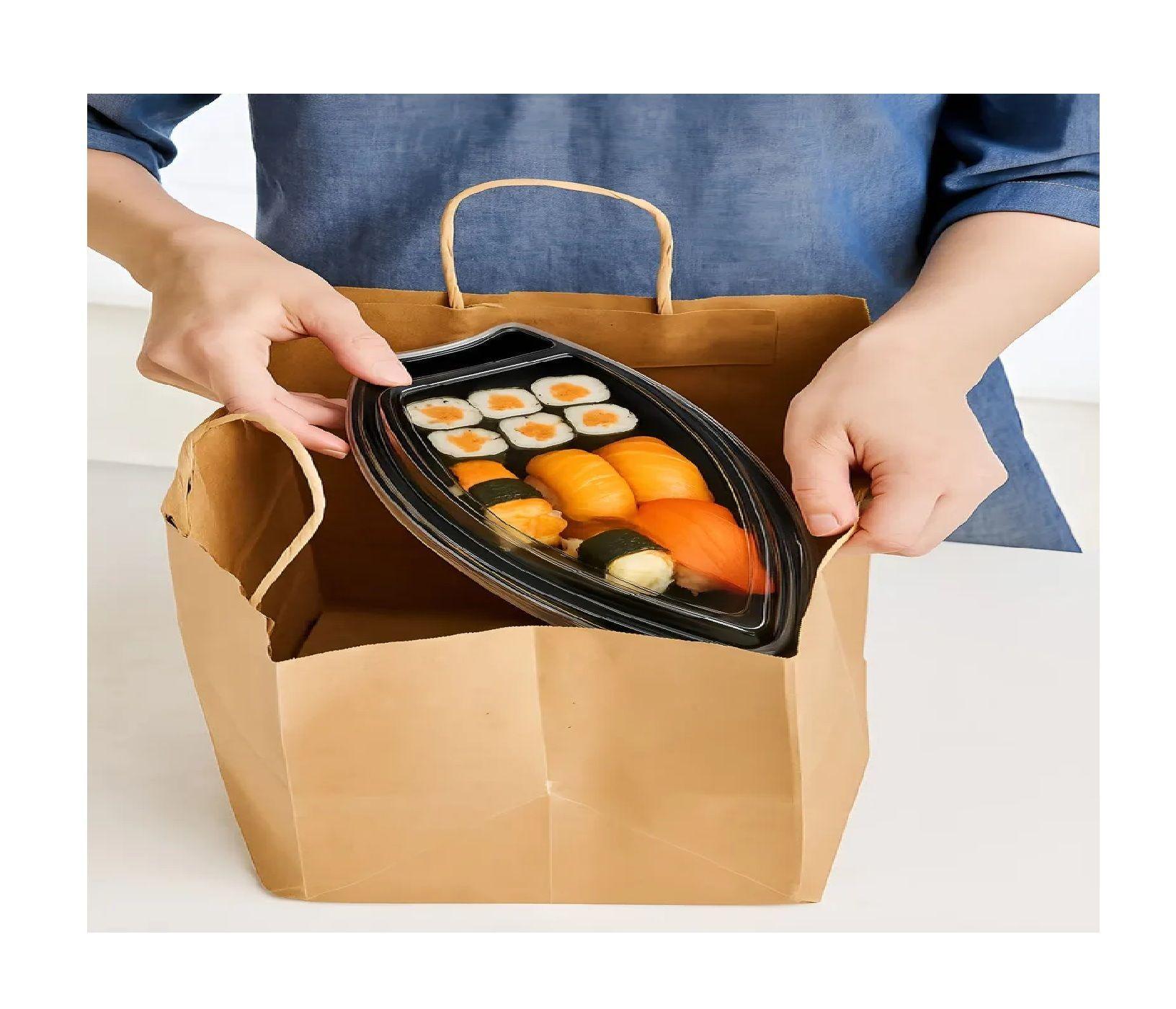 100 Envases Sushi Envase Negro Sushi Barco Desechables 30cm-7