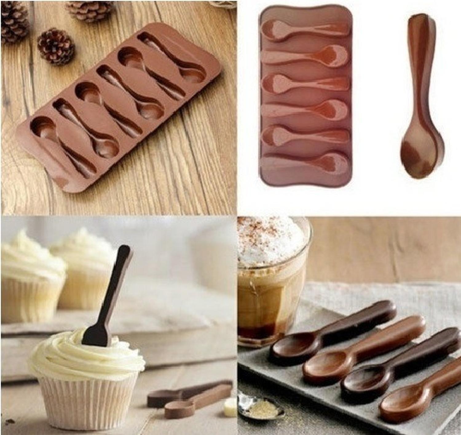 Pack X2 Molde Chocolate Moldes Silicona Chocolate Cucharas Marrón-2