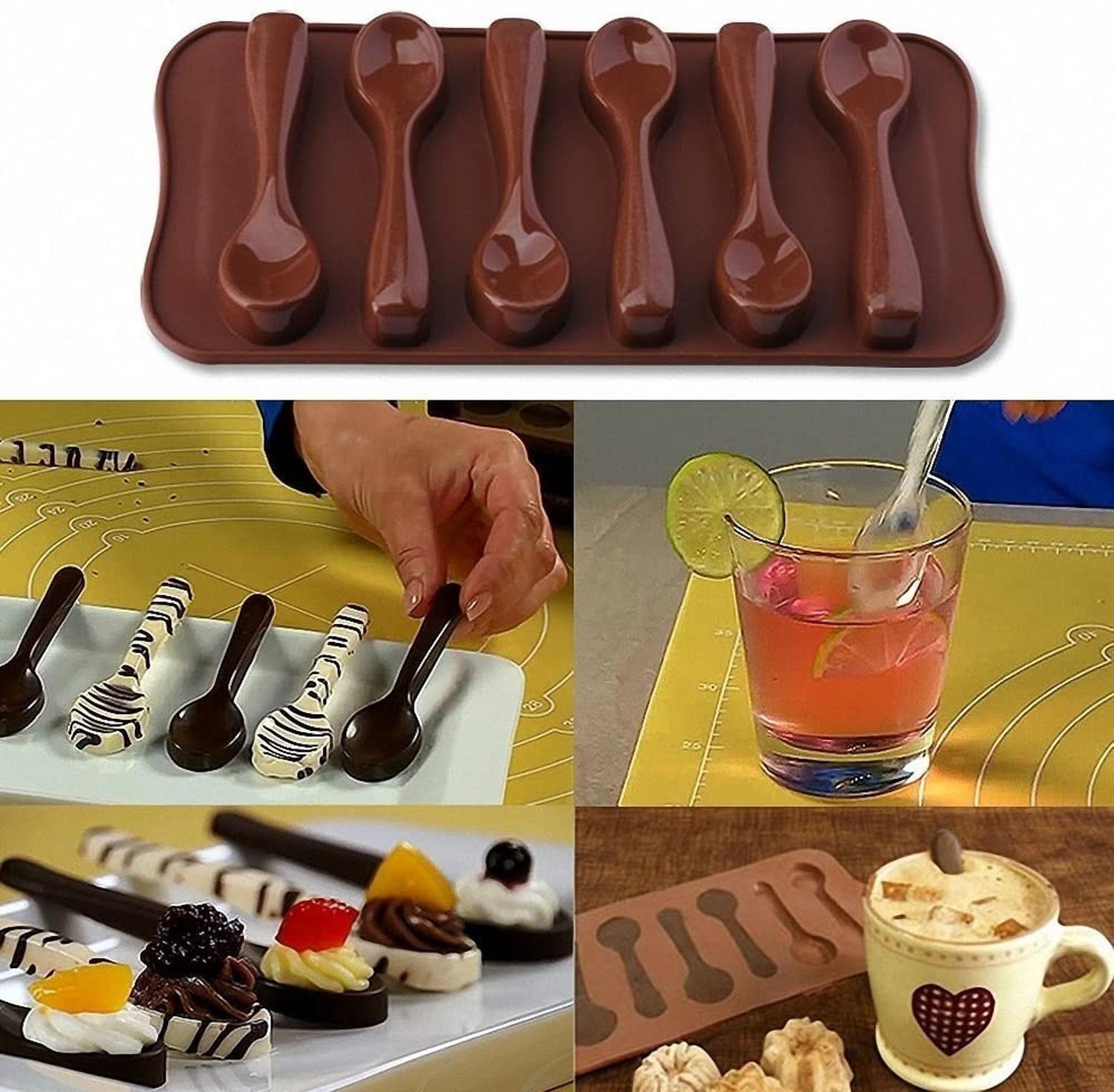 Pack X2 Molde Chocolate Moldes Silicona Chocolate Cucharas Marrón-4
