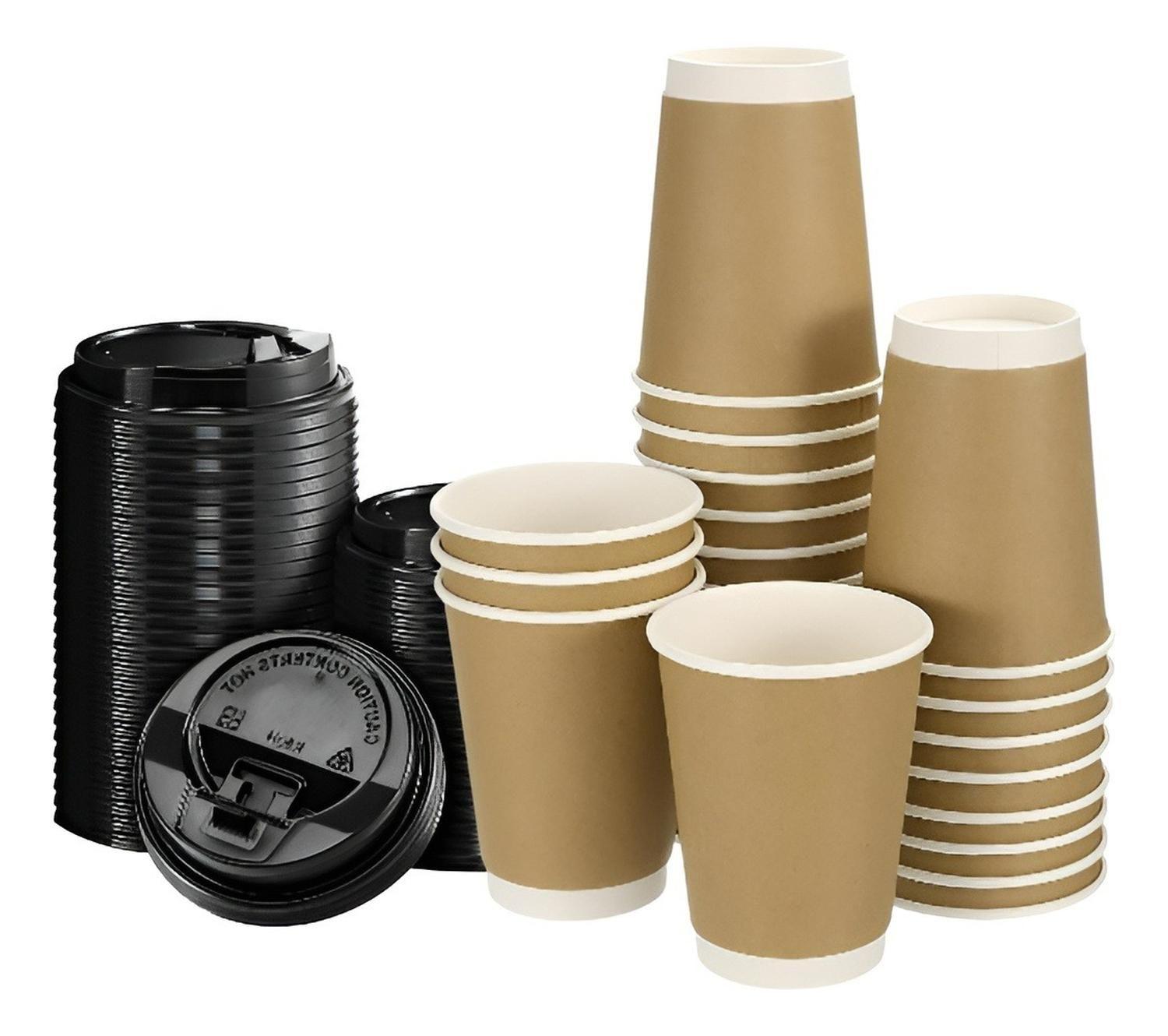 Vasos Desechables Vaso Cafe Kraft Doble Pared C/tapa 12oz-8