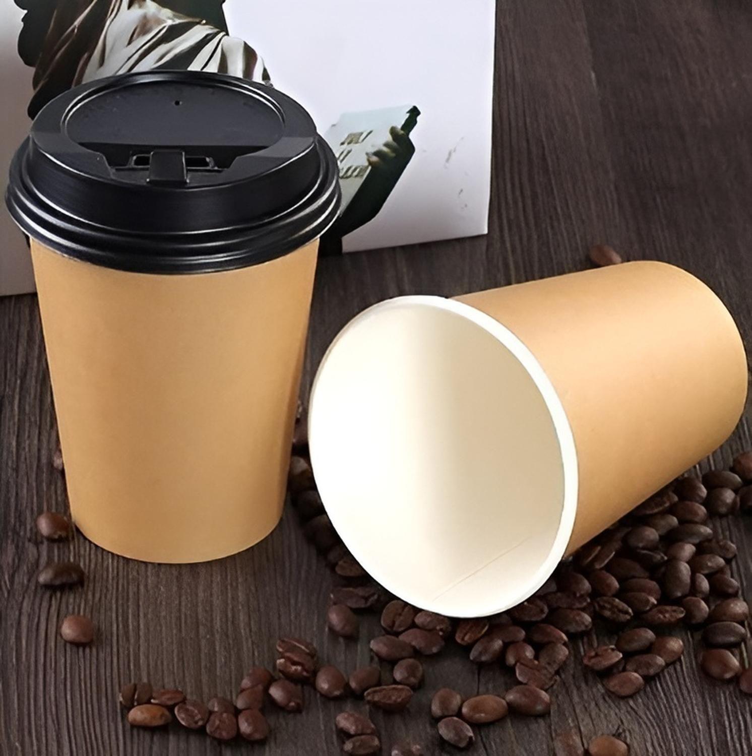 200 Vasos Para Cafe Vaso Polipapel C/tapa Vaso Kraft 12oz Vasos Para Cafe Desechable Vaso Polipapel-2