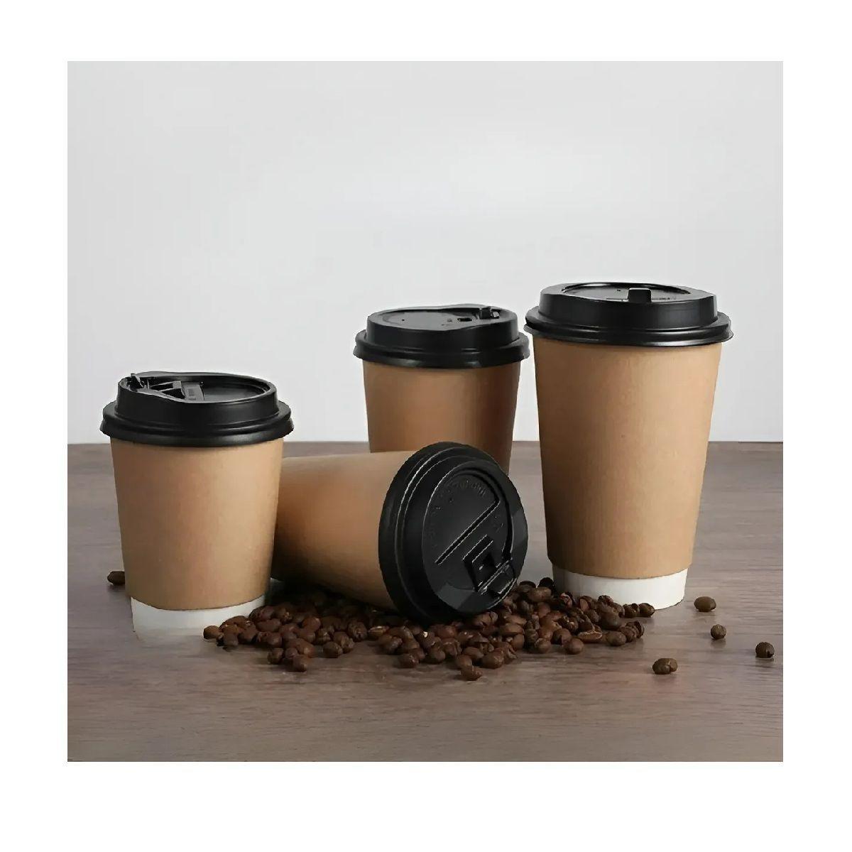 X50 Vaso Cafe Kraft Vasos Desechables Doble Pared C/tapa 8oz Marrón Claro / Vaso Kraft Doble Pared 8-3