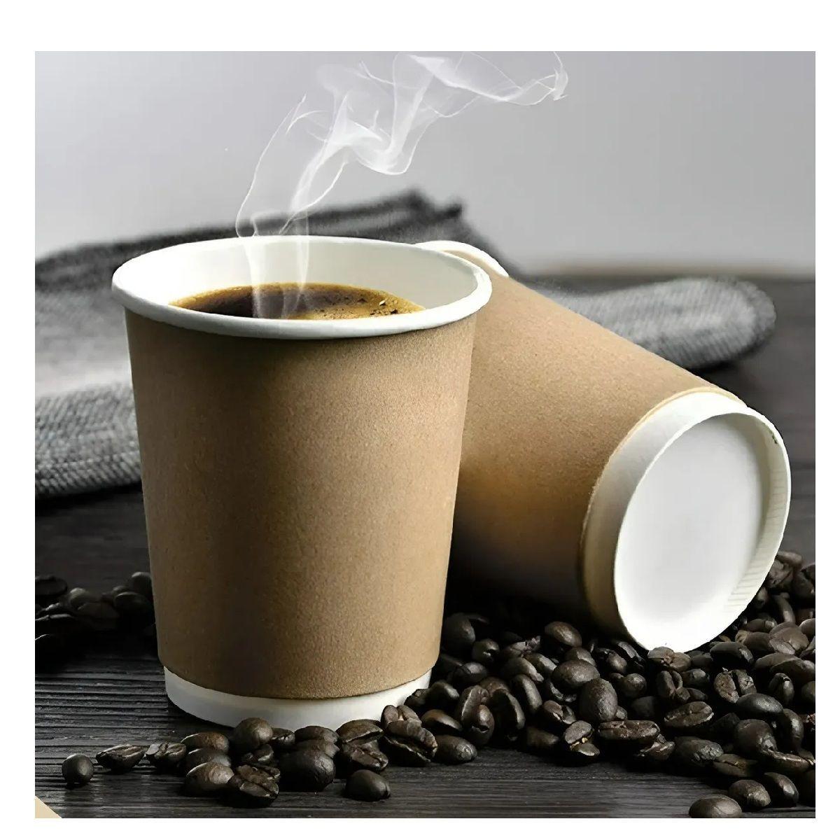 X50 Vaso Cafe Kraft Vasos Desechables Doble Pared C/tapa 8oz Marrón Claro / Vaso Kraft Doble Pared 8-4