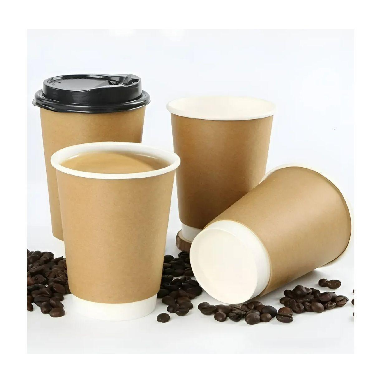 X50 Vaso Cafe Kraft Vasos Desechables Doble Pared C/tapa 8oz Marrón Claro / Vaso Kraft Doble Pared 8-6