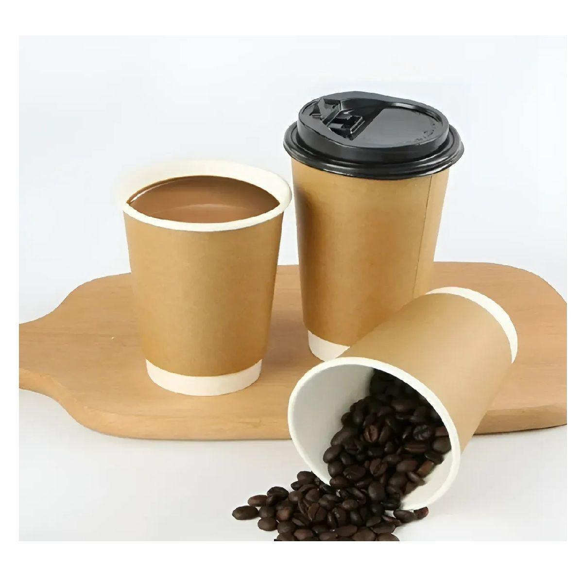 X50 Vaso Cafe Kraft Vasos Desechables Doble Pared C/tapa 8oz Marrón Claro / Vaso Kraft Doble Pared 8-7