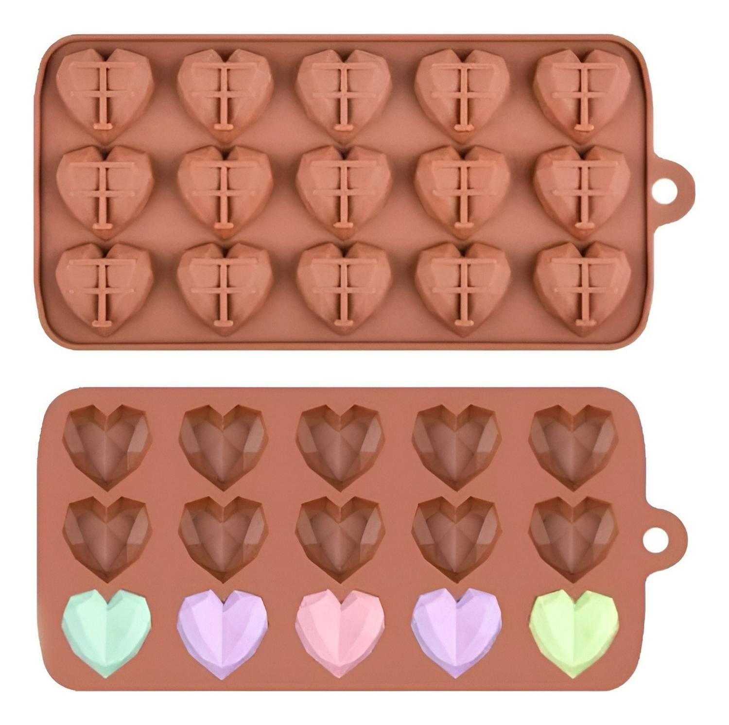 2 Moldes Mini Corazon Diamante Molde Corazón Geometrico 15 Marrón-0