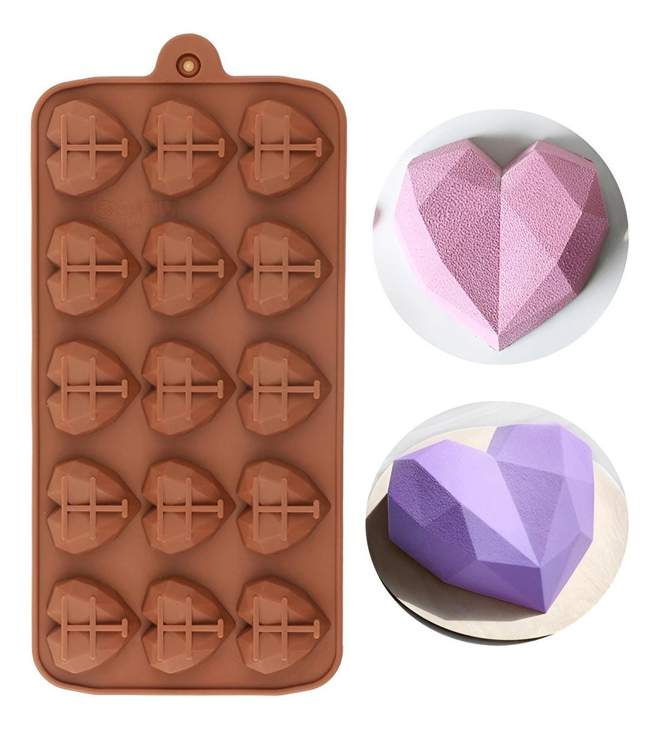 2 Moldes Mini Corazon Diamante Molde Corazón Geometrico 15 Marrón-7