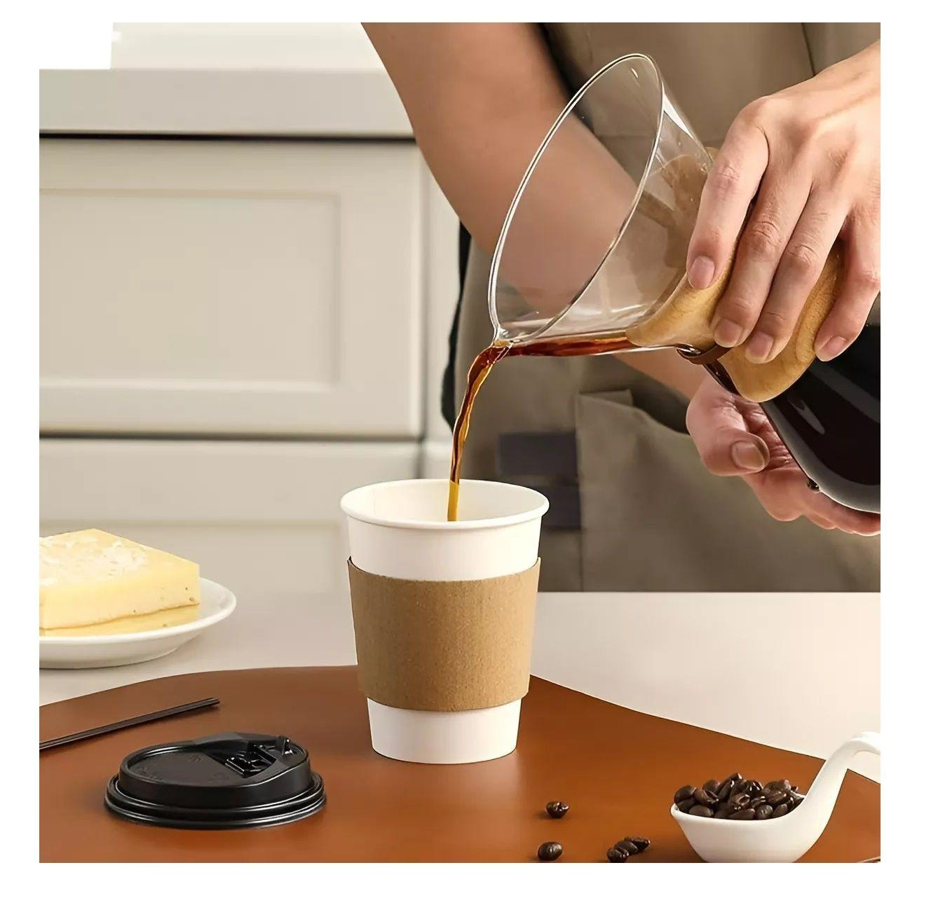 200 Vasos Para Cafe Vasos Polipapel C/tapa+manga 10oz/ 296ml-5