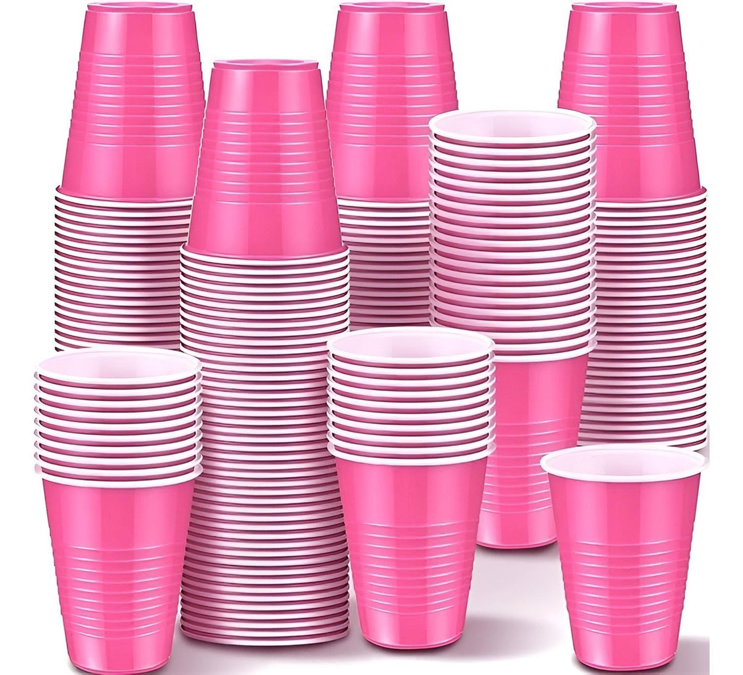 Pack 200 Vasos Plasticos Desechables Vaso Para Fiestas 500ml Color Rosa Chicle-0