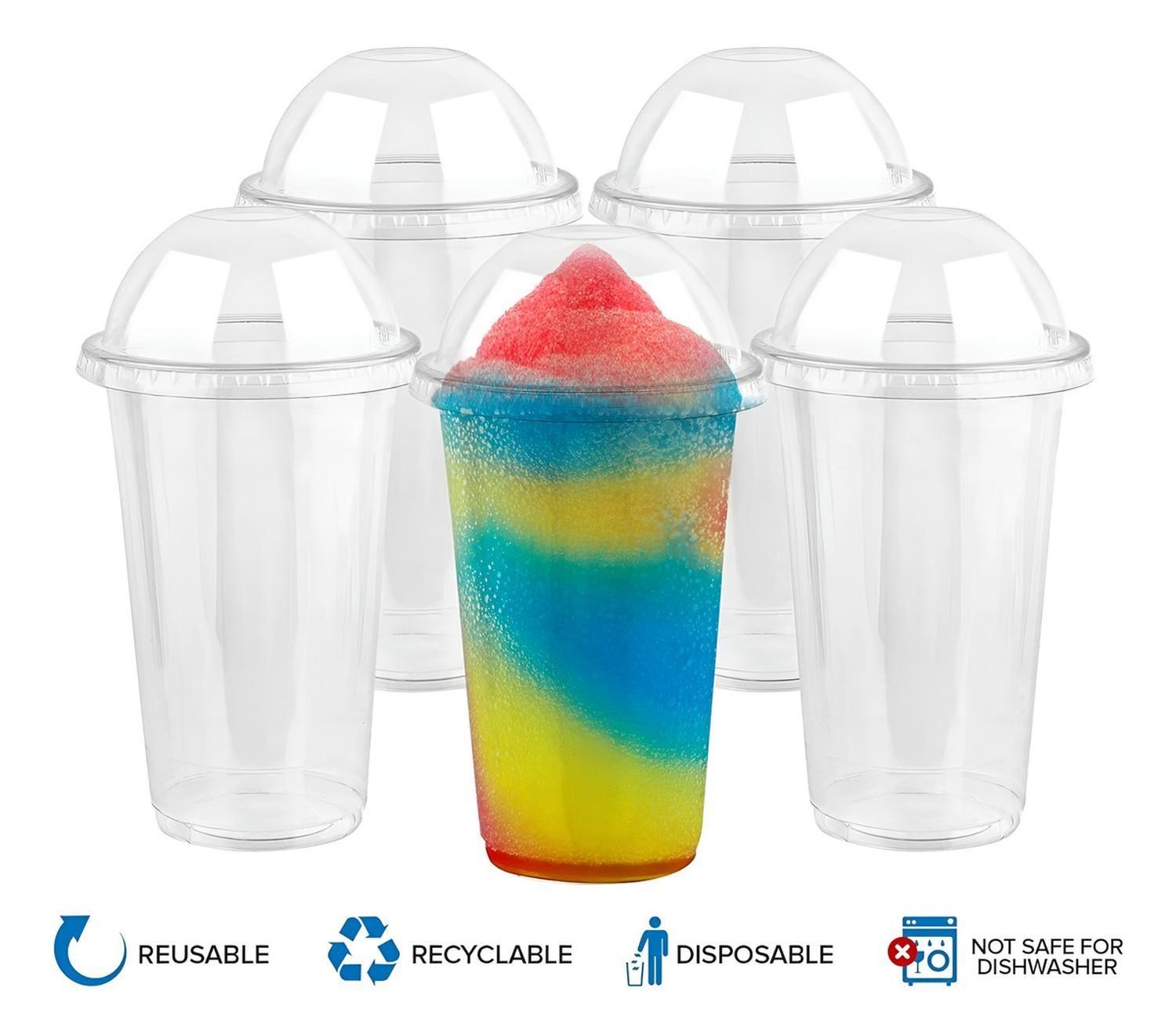 100 Vasos Plasticos Desechables Vaso Tapa Domo Sin Hoyo 20oz Color Transparente-1