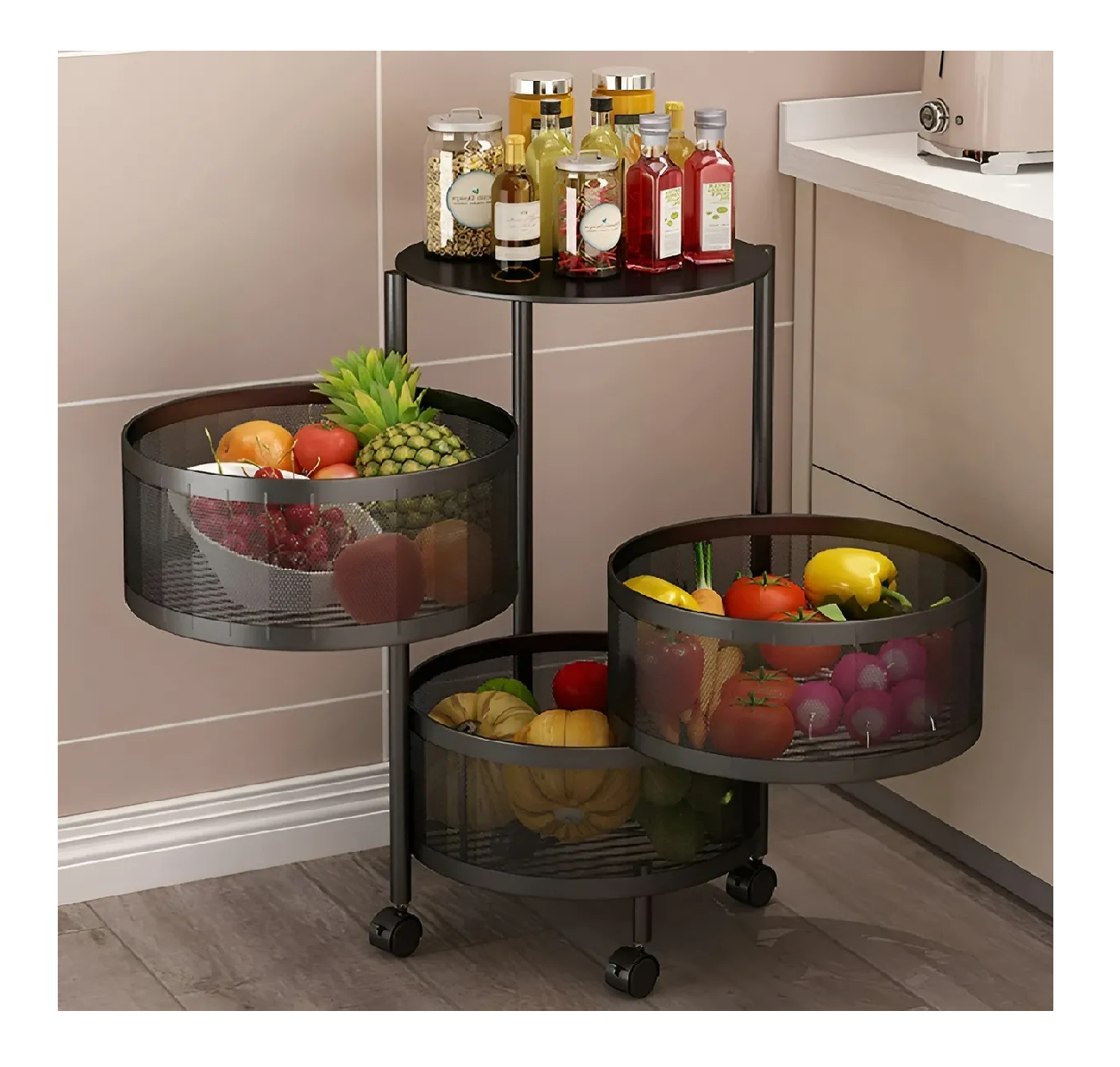 Carro Metalico Con Ruedas Organizador De Verduras 3 Niveles-5