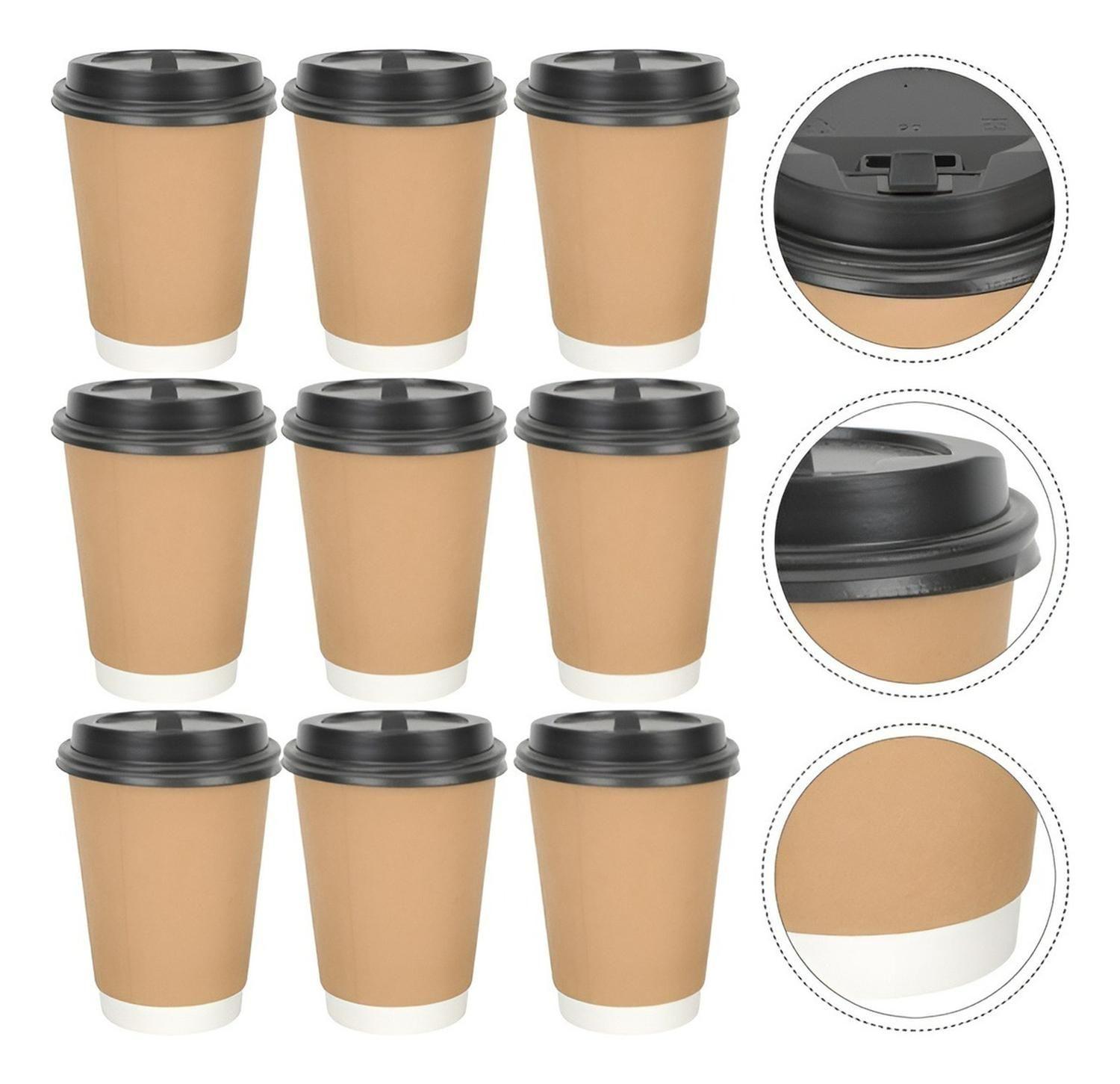 Vasos Desechables Vaso Cafe Kraft Doble Pared C/tapa 8oz-5
