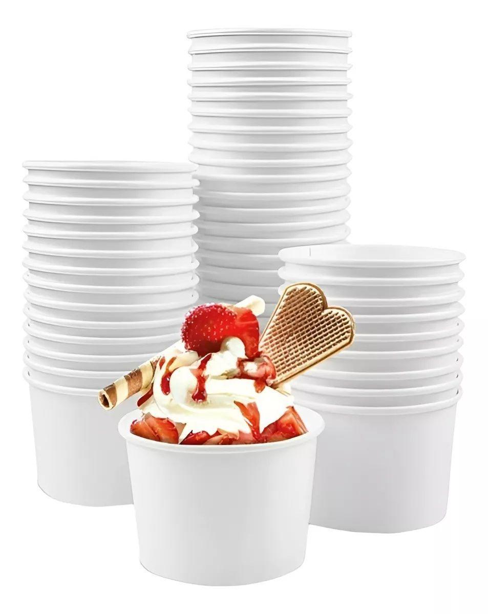 100 Vasos Polipapel Pote Helado Desechables Vaso Helado 8oz-0