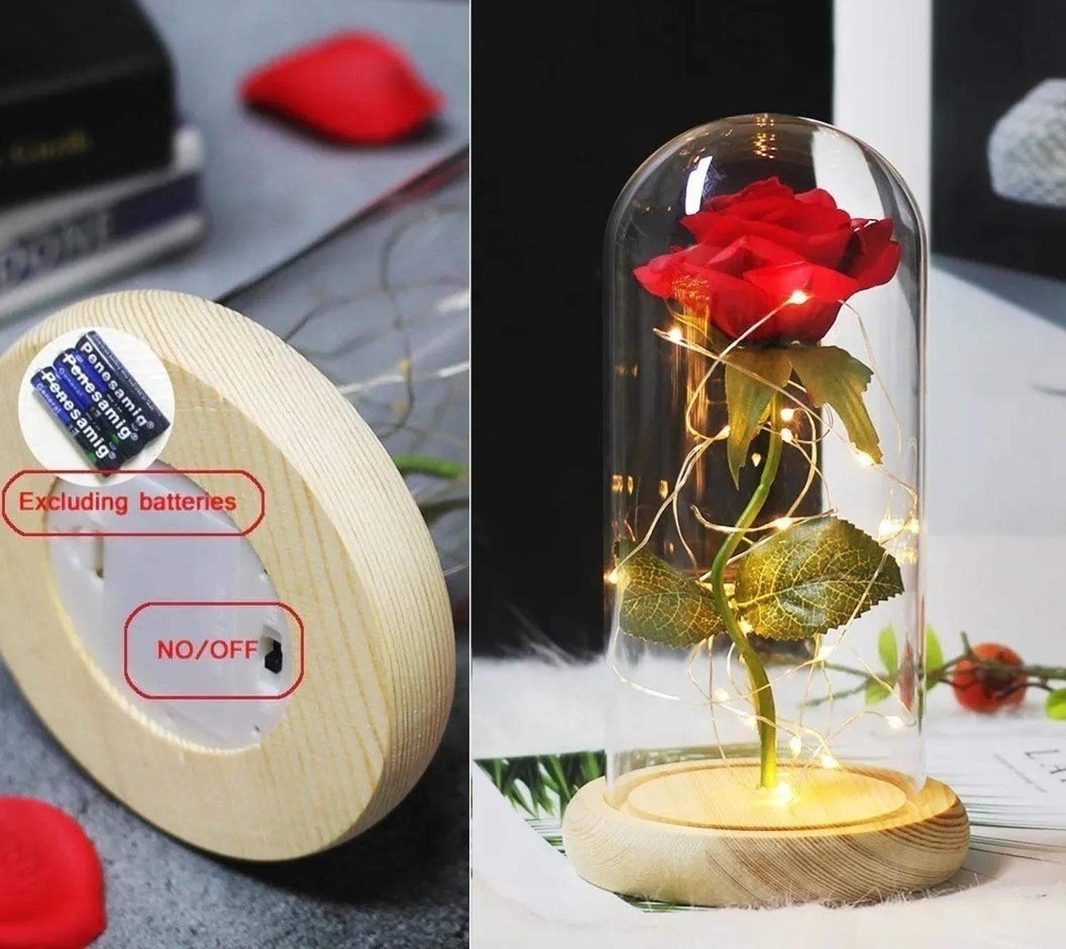 2 Rosas Eternas Rosa Eterna Rosa Preservada Led San Valentin Pack X2 Rosa Eterna Roja De Madera-3