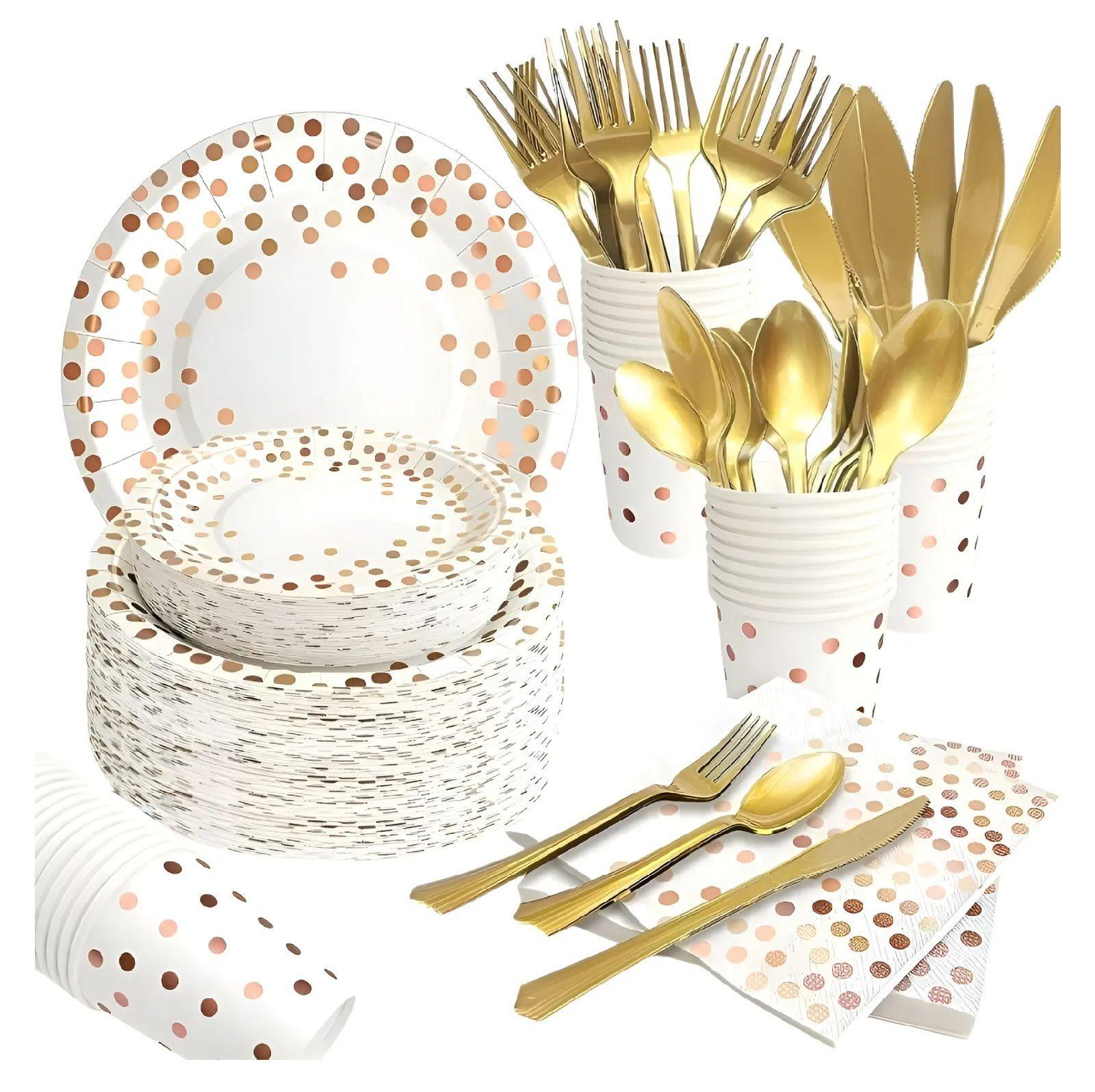 X110 Kit Cumpleaños Vasos Platos Servilletas Desechables ROS-GOLD-3