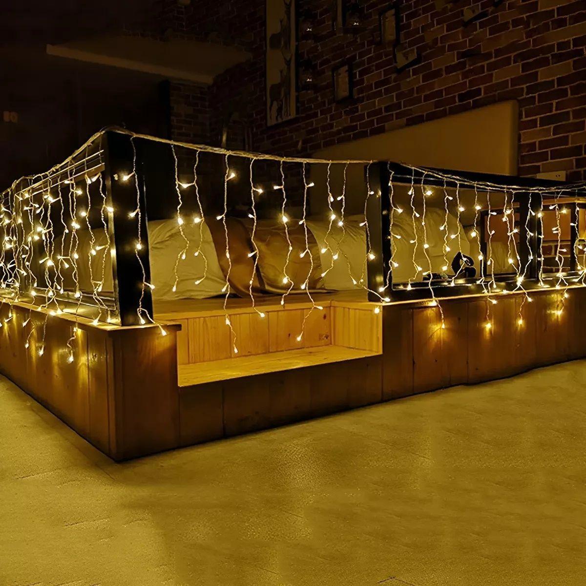 Luces De Navidad Cascada Guirnaldas Luces Cascada Led 3mts Amarillo luces para decoración navideña-3