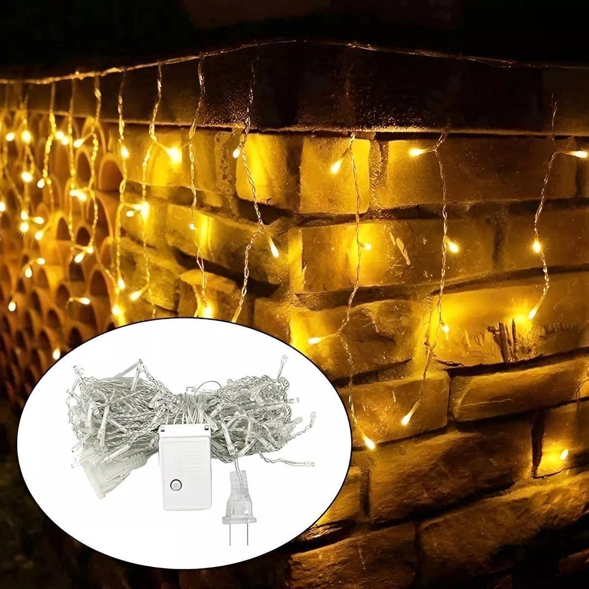 Luces De Navidad Cascada Guirnaldas Luces Cascada Led 3mts Amarillo luces para decoración navideña-5