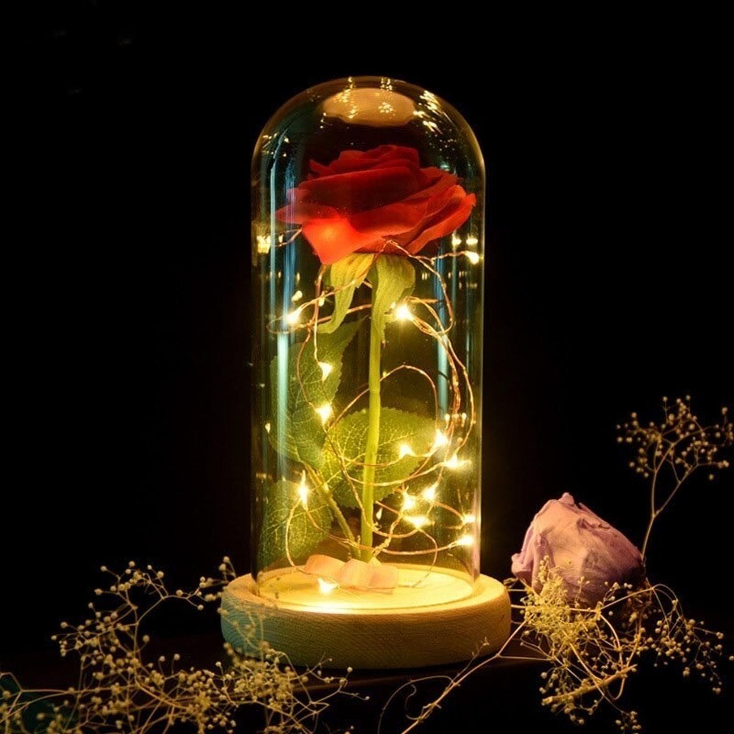 Rosa Eterna Rosas Eternas Rosa Preservada Led San Valentin Rojo Rosa Roja De Madera- Led-3