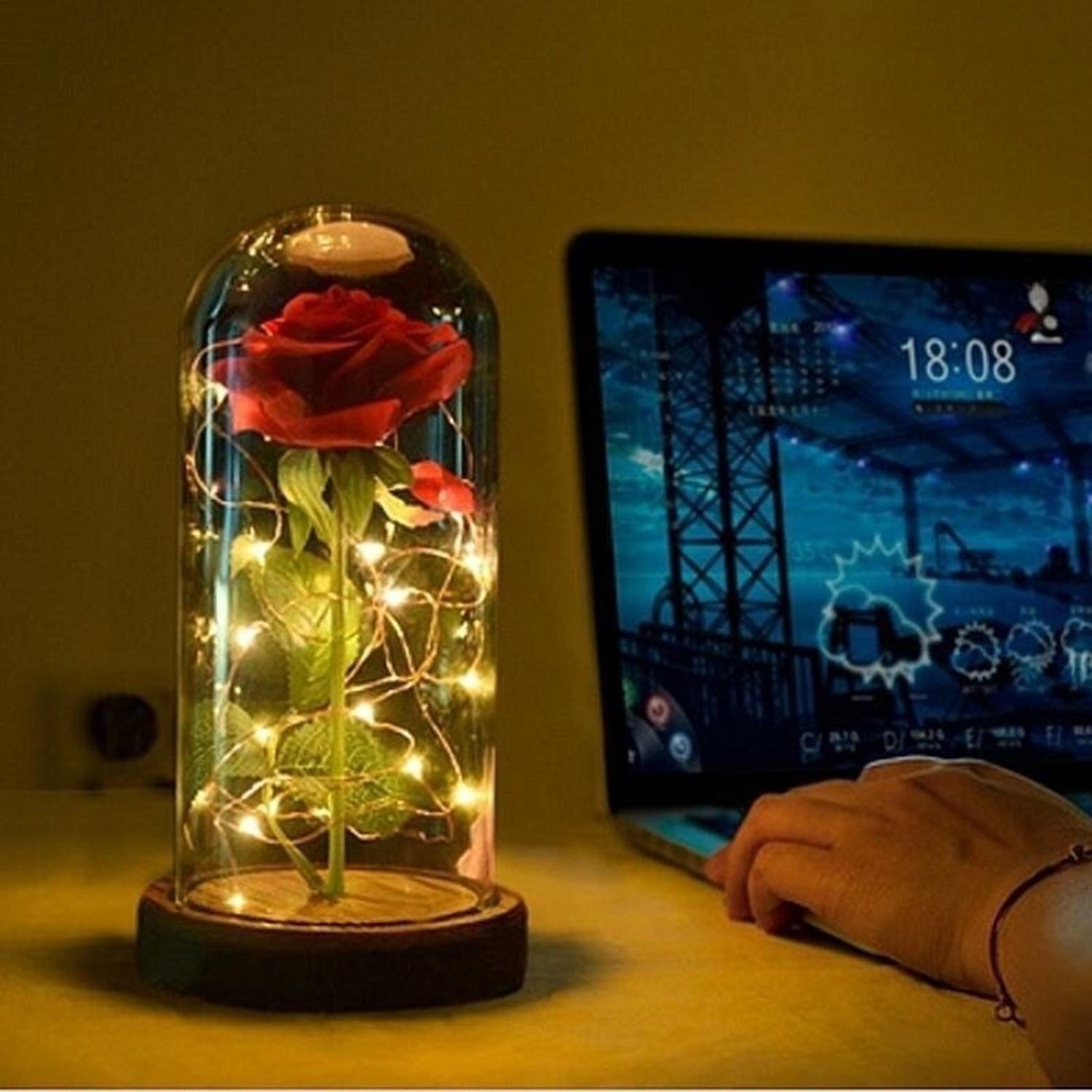 Rosa Eterna Rosas Eternas Rosa Preservada Led San Valentin Rojo Rosa Roja De Madera- Led-7