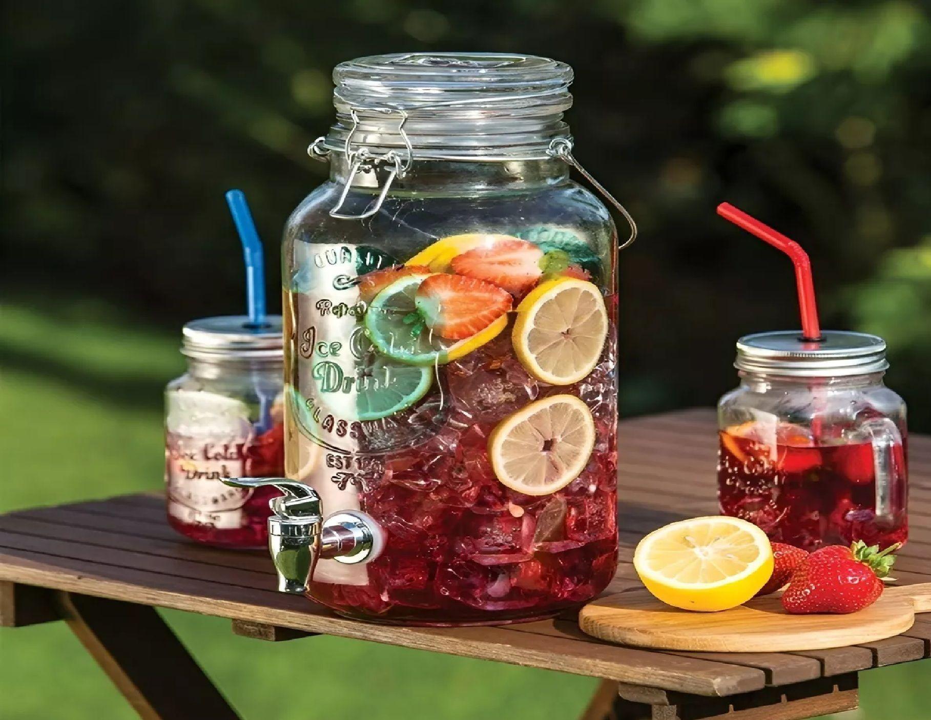 Dispensador De Bebidas Jarro De Vidrio Para Jugos Jarra 3.8l-7