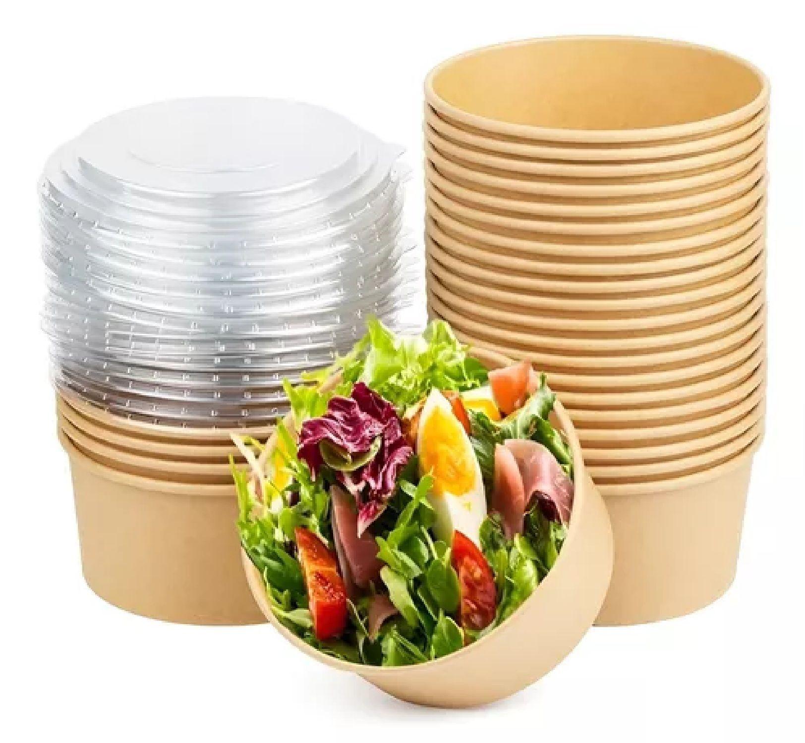 100 Bowls Plastico Bowl Kraft Bowl Con Tapa Envases 1000 Cc-1