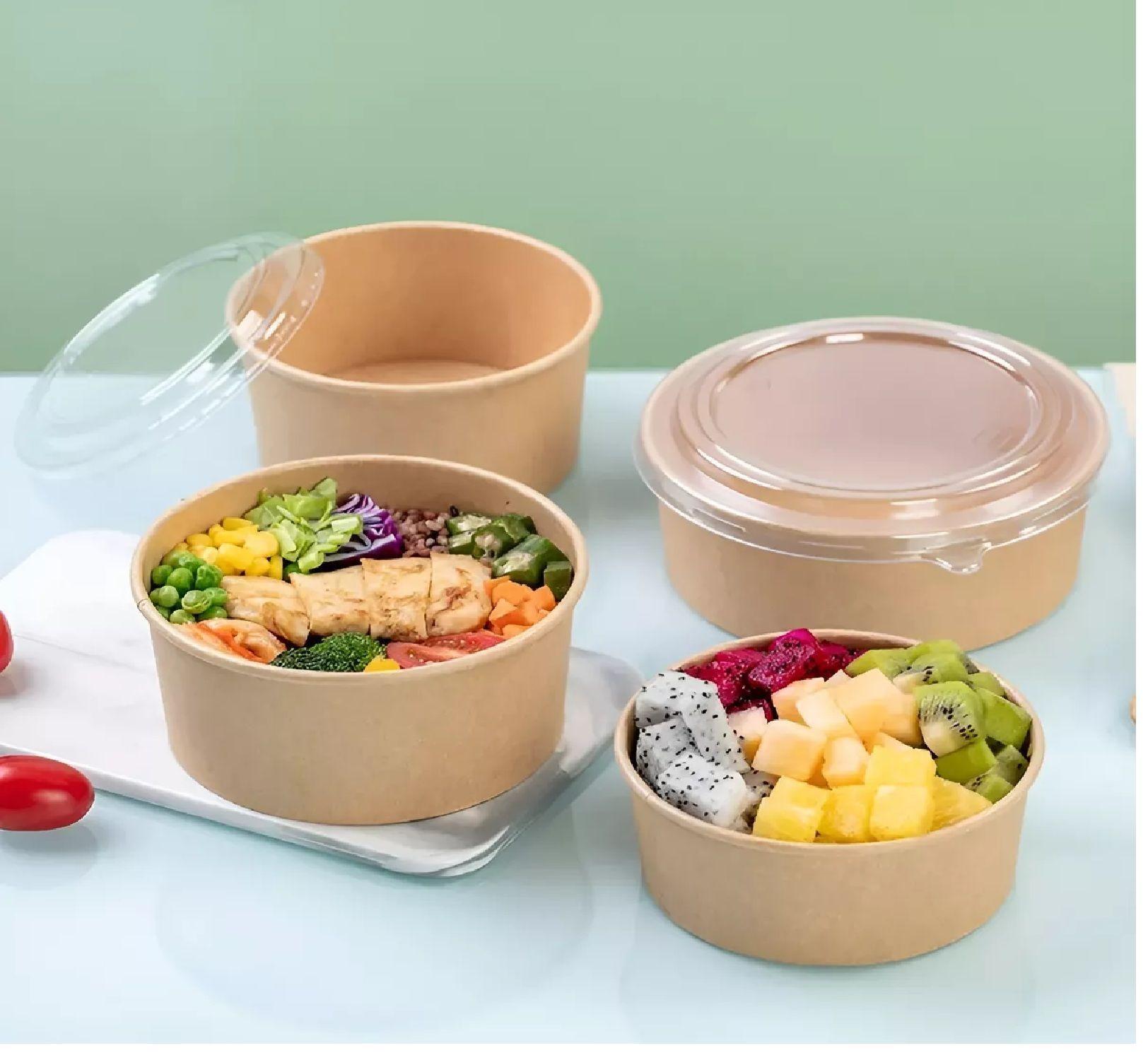 100 Bowls Plastico Bowl Kraft Bowl Con Tapa Envases 1000 Cc-6