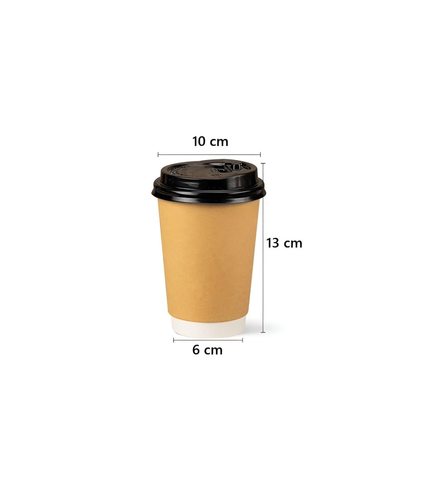 X200 Vasos Desechables Vaso Kraft Doble Pared C/tapa 12oz-2