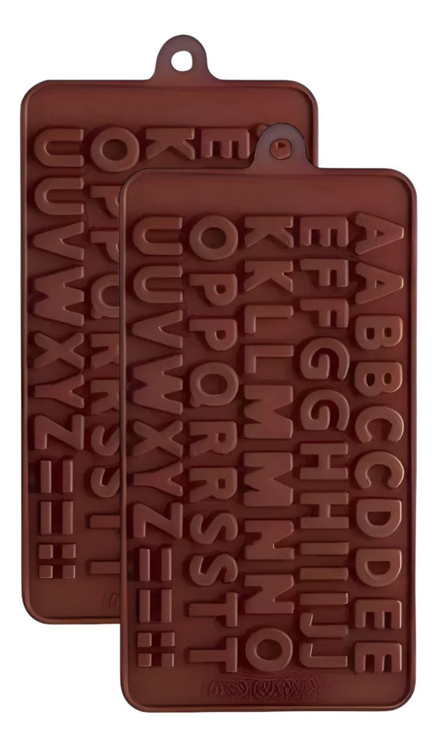 2 Moldes Chocolate Moldes De Silicona Molde Doble Abecedario Marrón-0