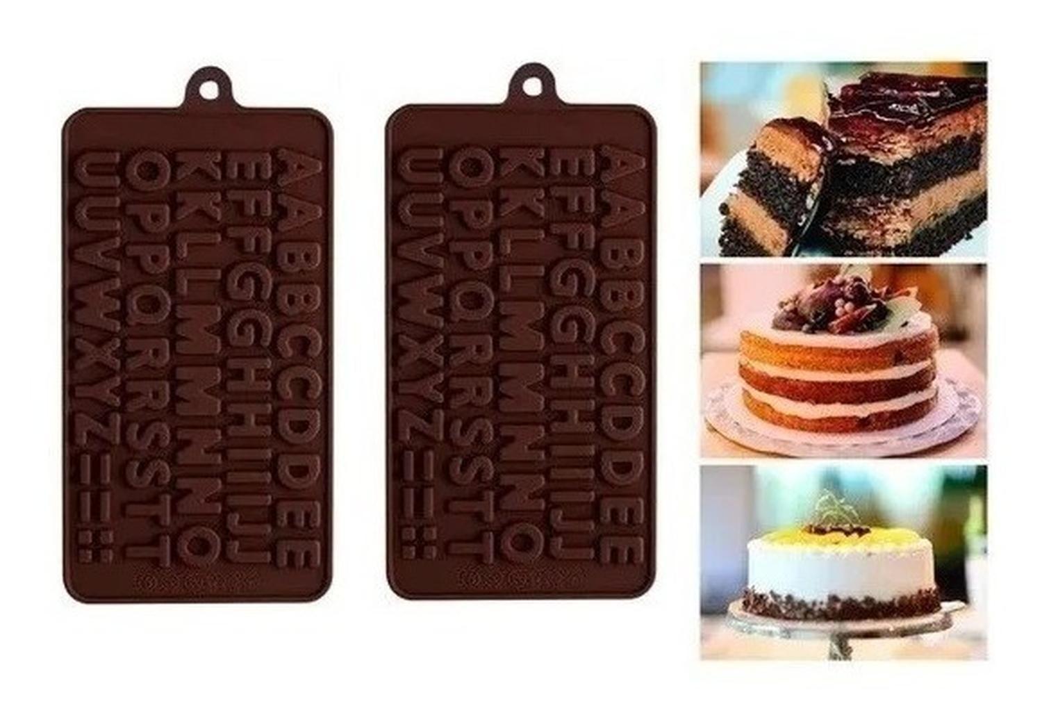 2 Moldes Chocolate Moldes De Silicona Molde Doble Abecedario Marrón-2