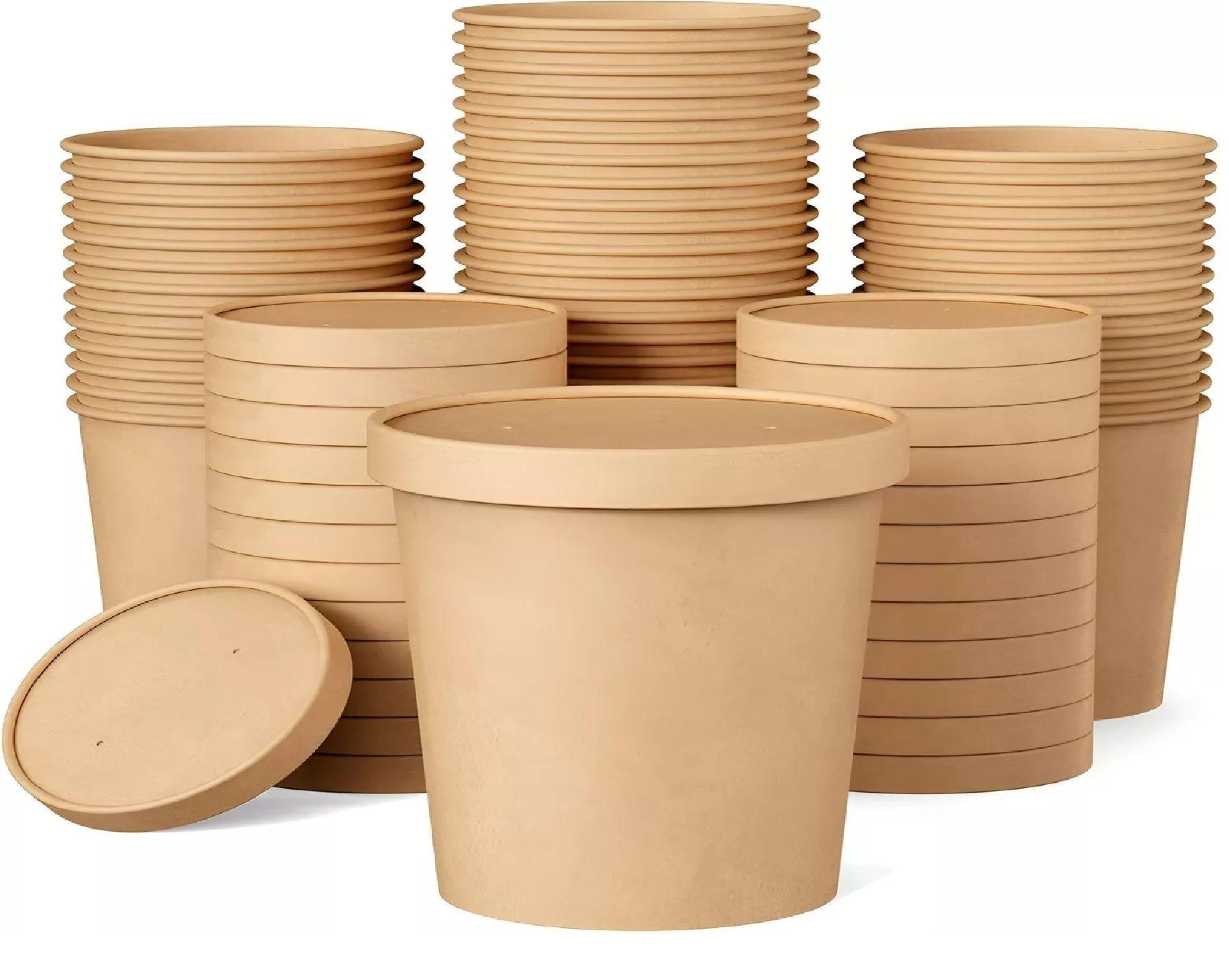 X25 Pote Kraft Contenedor De Alimentos Pote Sopa C/tapa 32oz-0