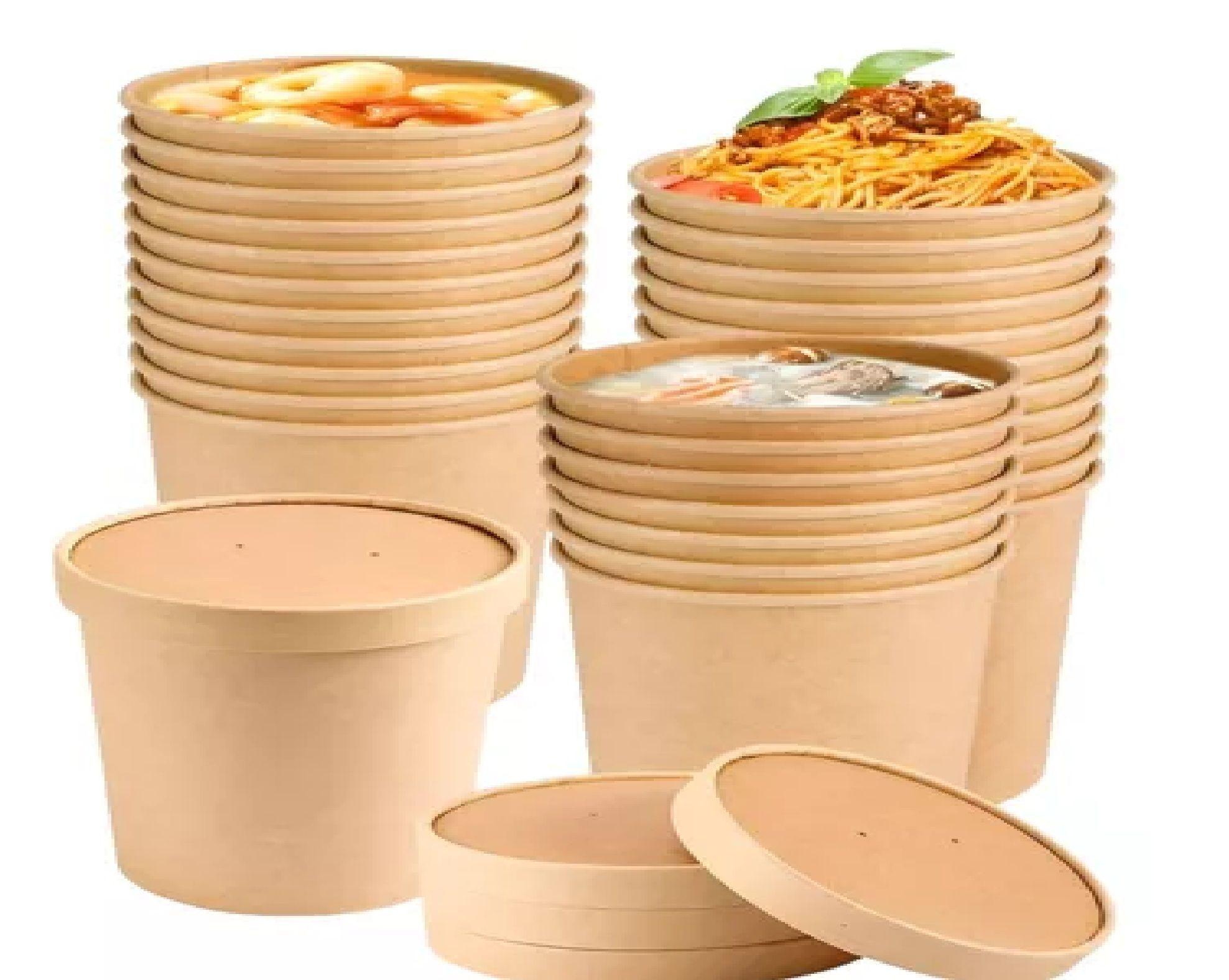 X25 Pote Kraft Contenedor De Alimentos Pote Sopa C/tapa 32oz-1