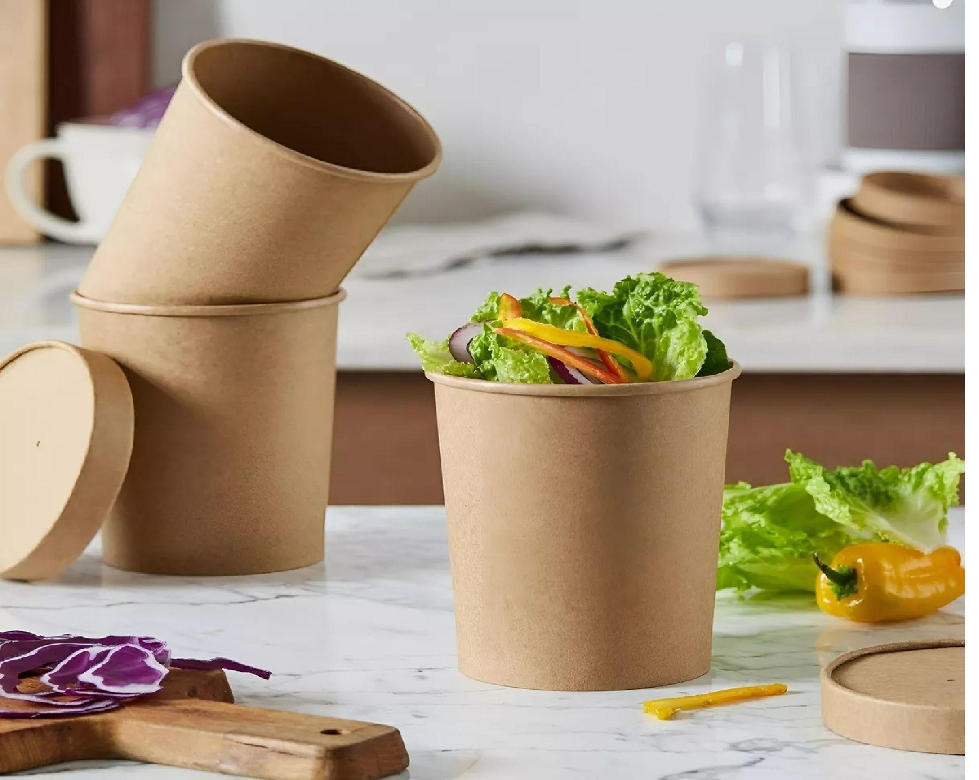 X25 Pote Kraft Contenedor De Alimentos Pote Sopa C/tapa 32oz-3