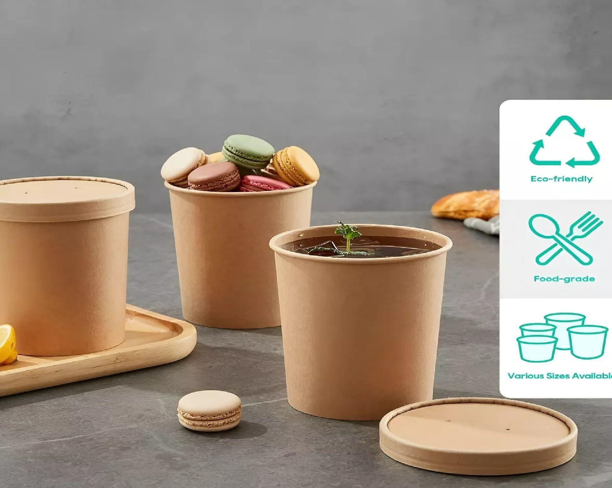 X25 Pote Kraft Contenedor De Alimentos Pote Sopa C/tapa 32oz-5