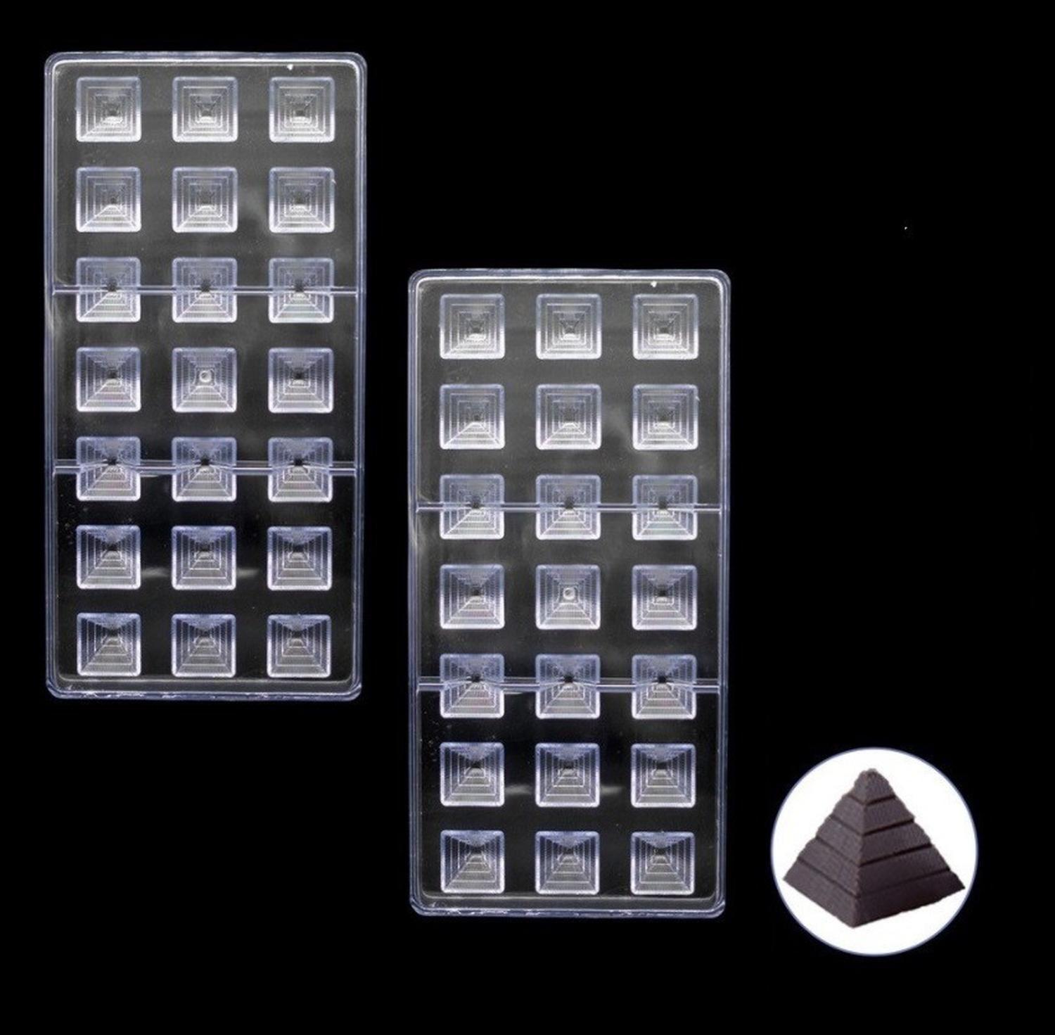 Pack X2 Moldes De Chocolate Molde Policarbonato Piramide Blanco-7